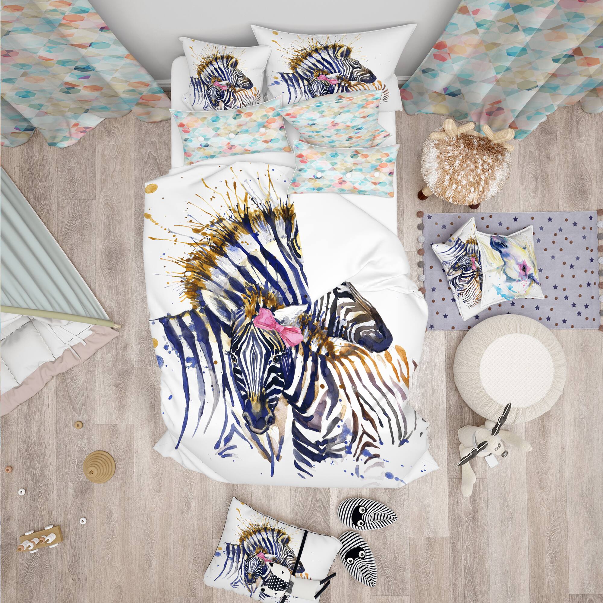 Designart &#x27;Zebra Watercolor Leftwards - Modern Duvet Cover Set