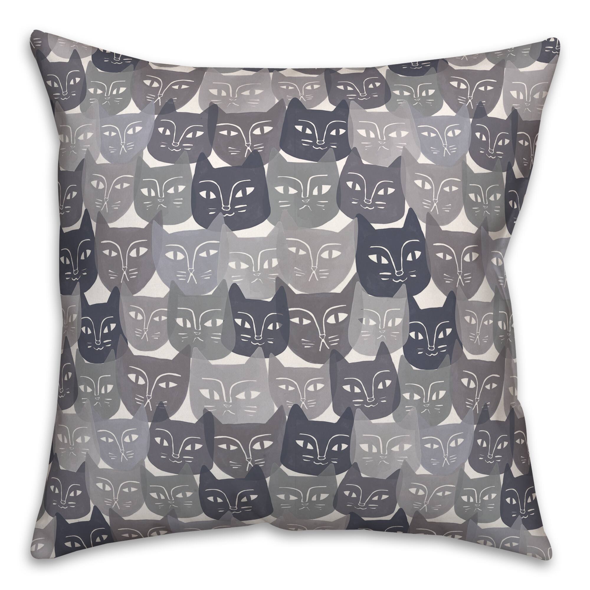 Gray Cat Face Pattern 18" x 18" Throw Pillow