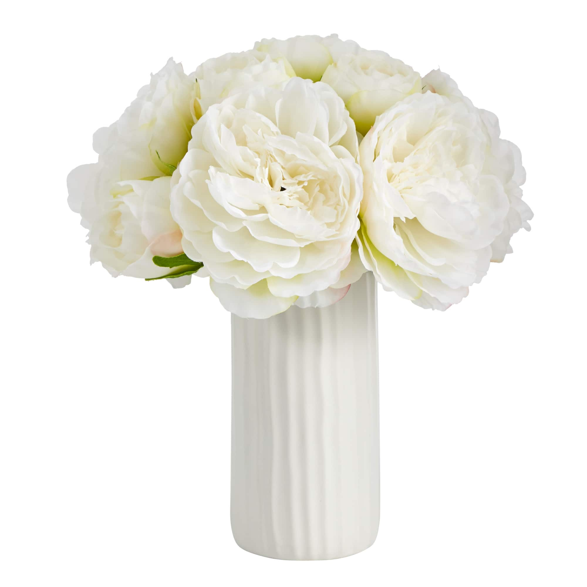 11&#x22; White Peony Arrangement in White Vase