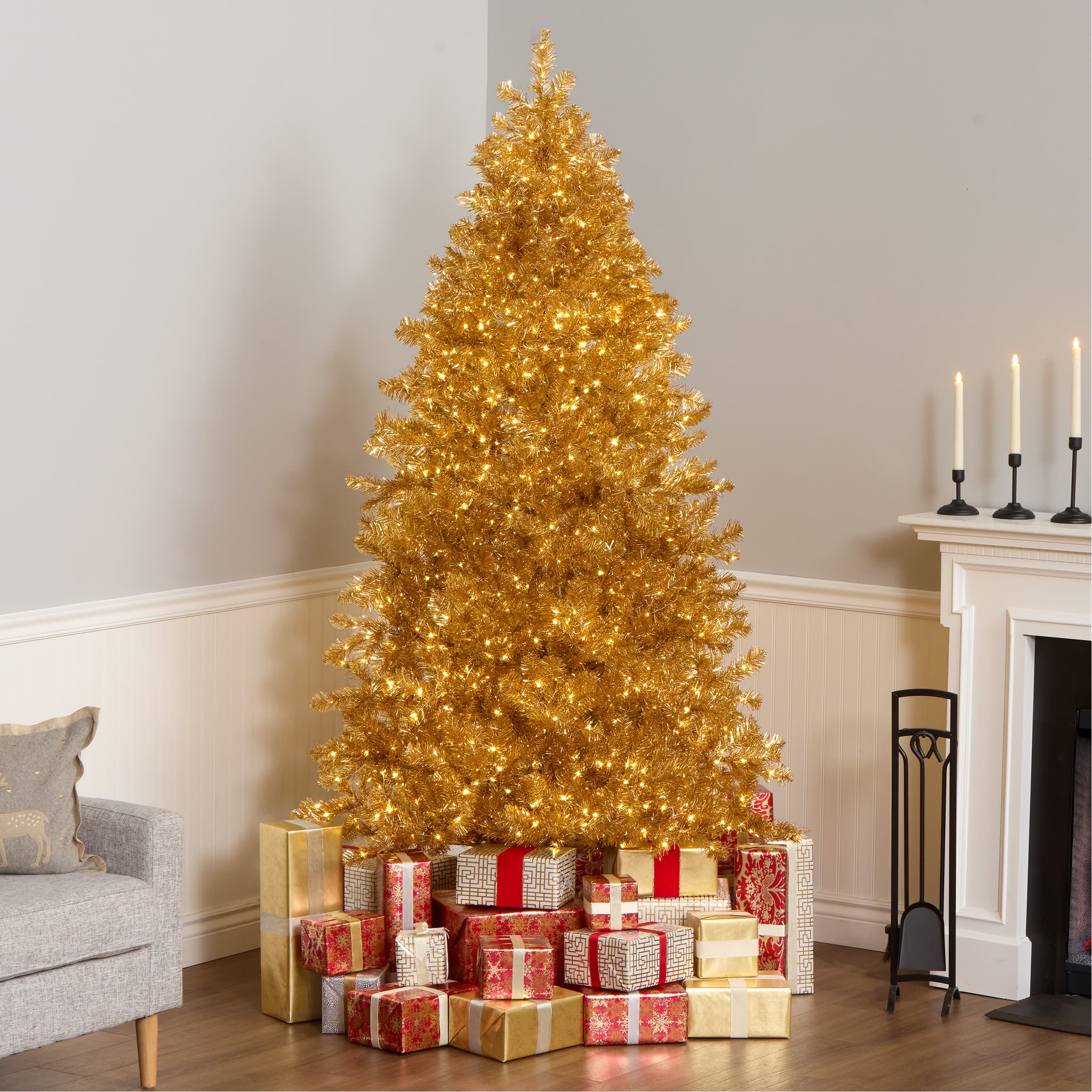 7.5ft. Pre-Lit True Gold Metallic Artificial Christmas Tree, Clear LED Infinity Lights&#xAE;
