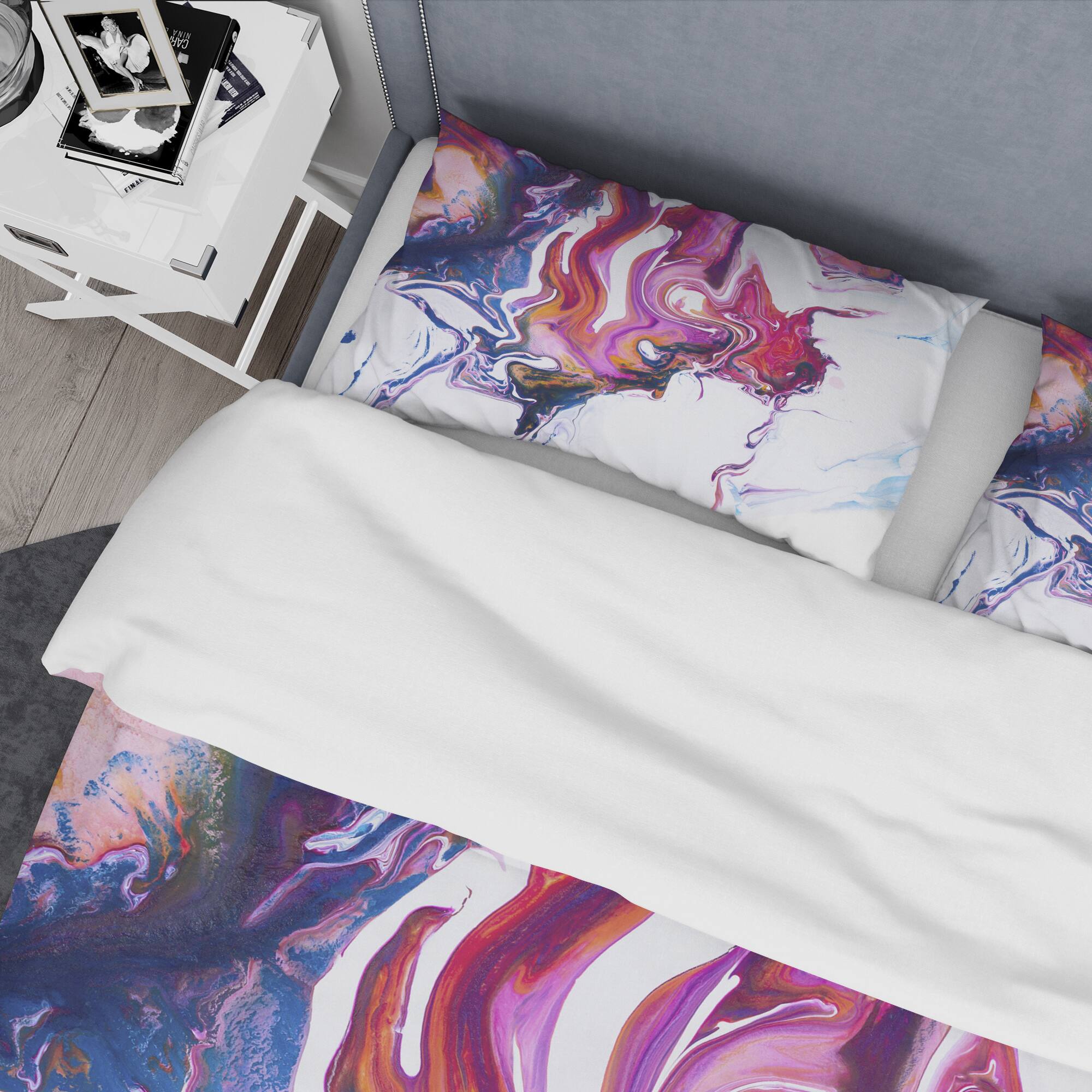 Designart 'Purple, Pink and Blue Marble Composition' Mid-Century Modern Bedding Set