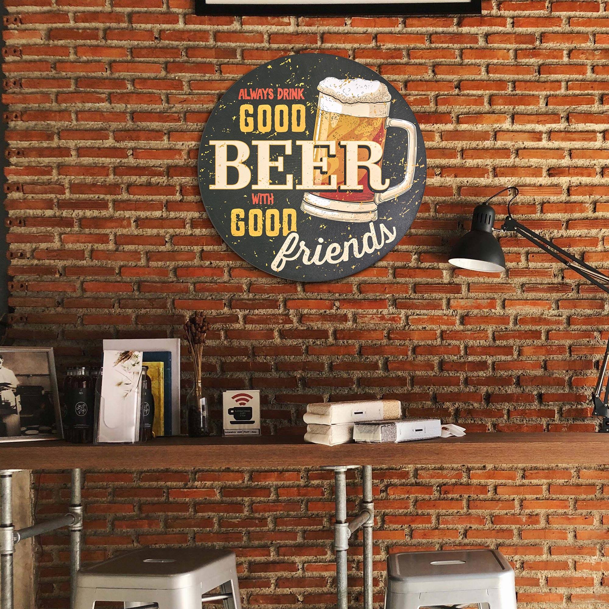 American Art Decor Good Beer, Good Friends Round MDF Wall Plaque - 20" x 20" x 0.35"