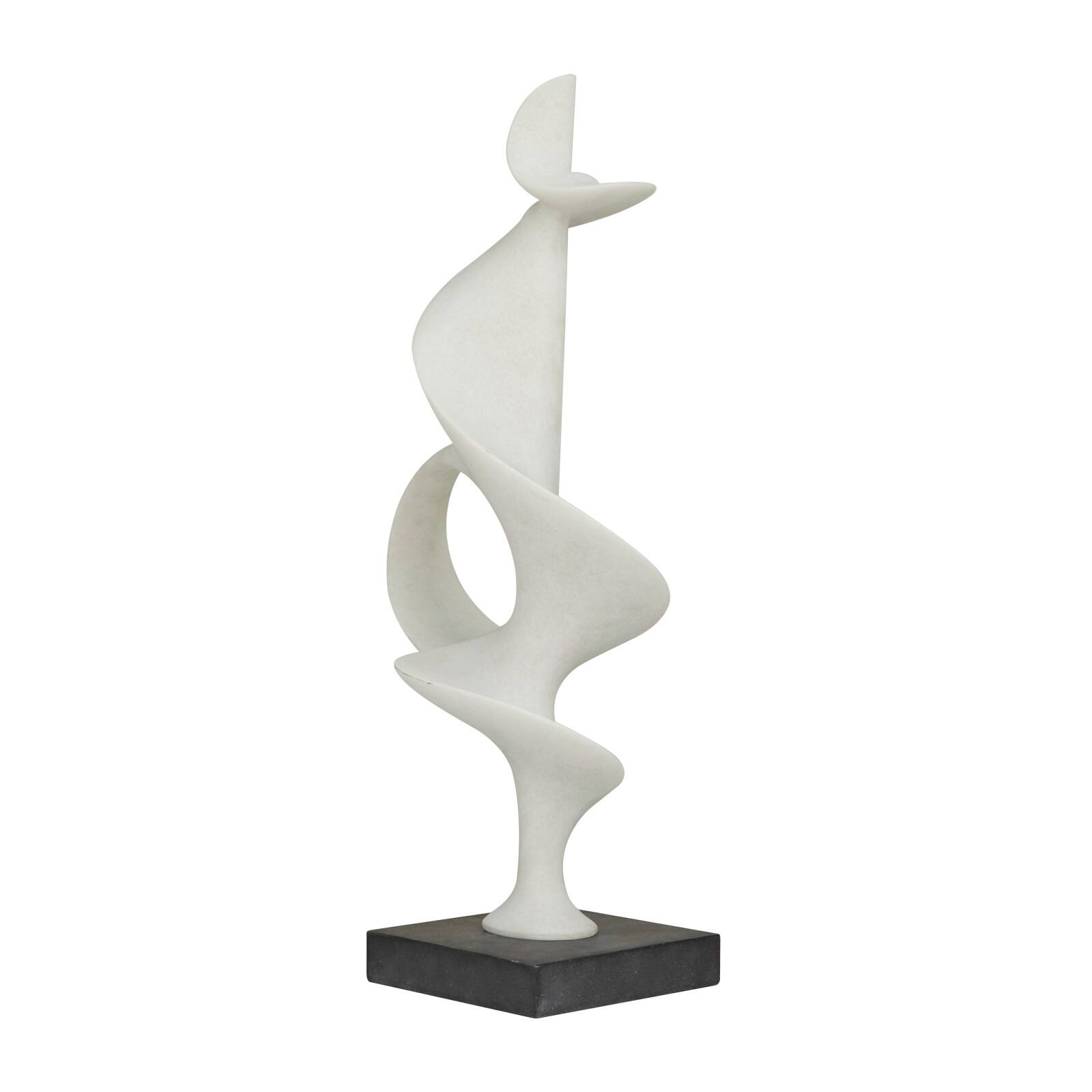 28" White Polystone Abstract Sculpture with Black Base
