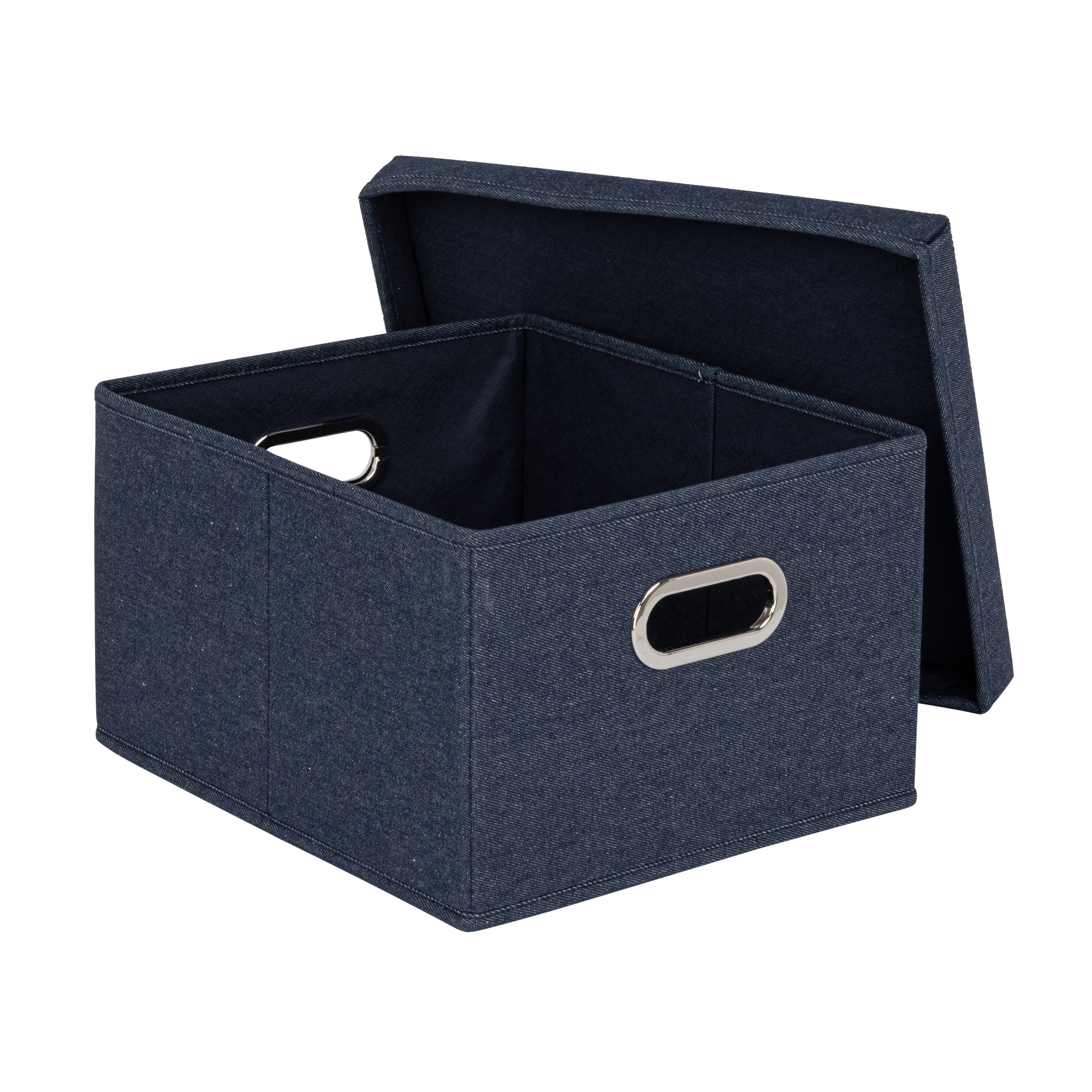 Household Essentials 15" Denim Blue Collapsible Cotton Blend Storage Box with Lid, 2ct.