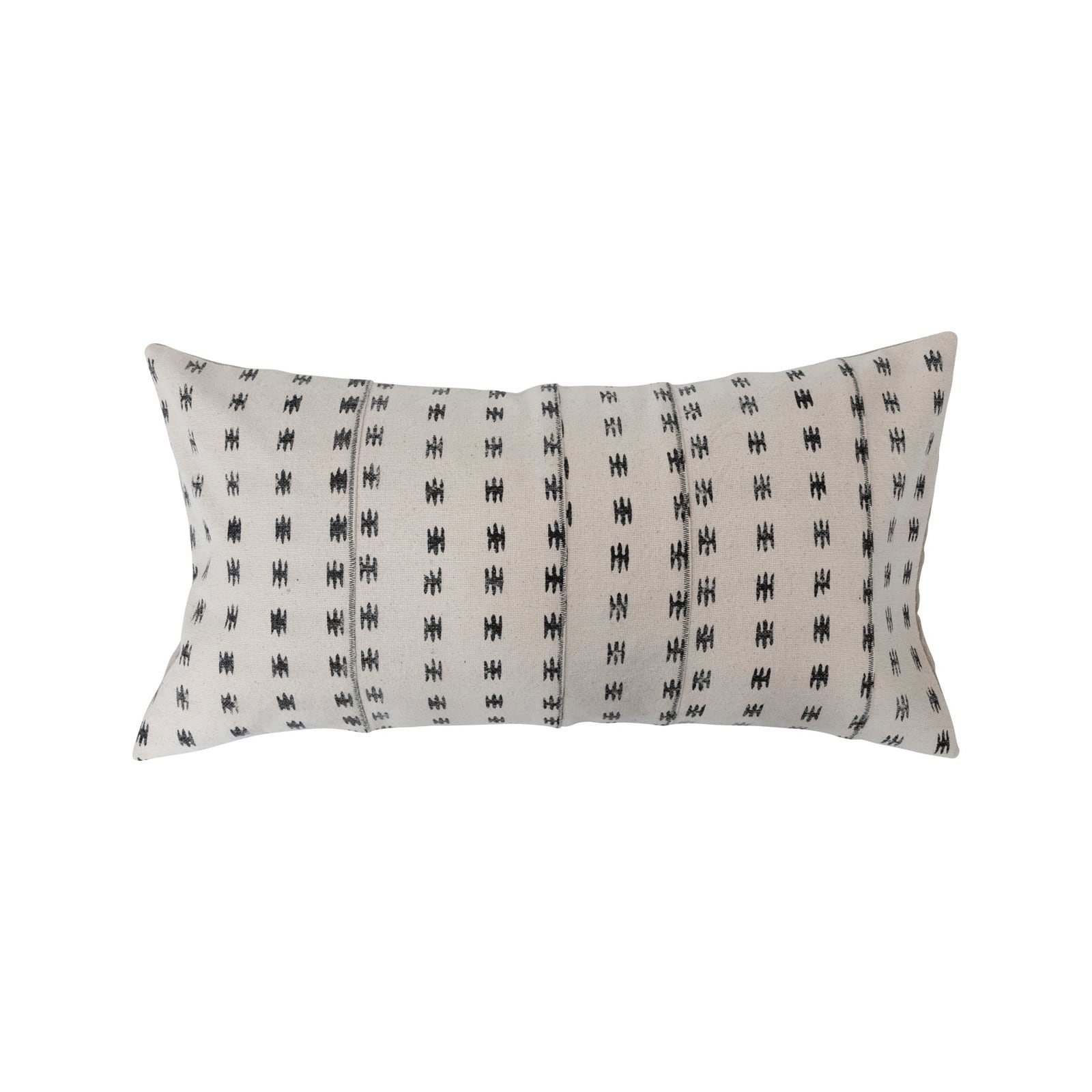 Stonewashed Cotton Pieced Lumbar Pillow With Block Print