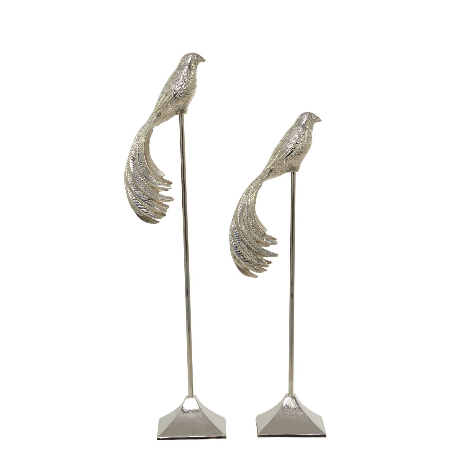 Silver Aluminum Eclectic Birds Sculpture, Set of 2&#x22; 32&#x22;, 27&#x22;
