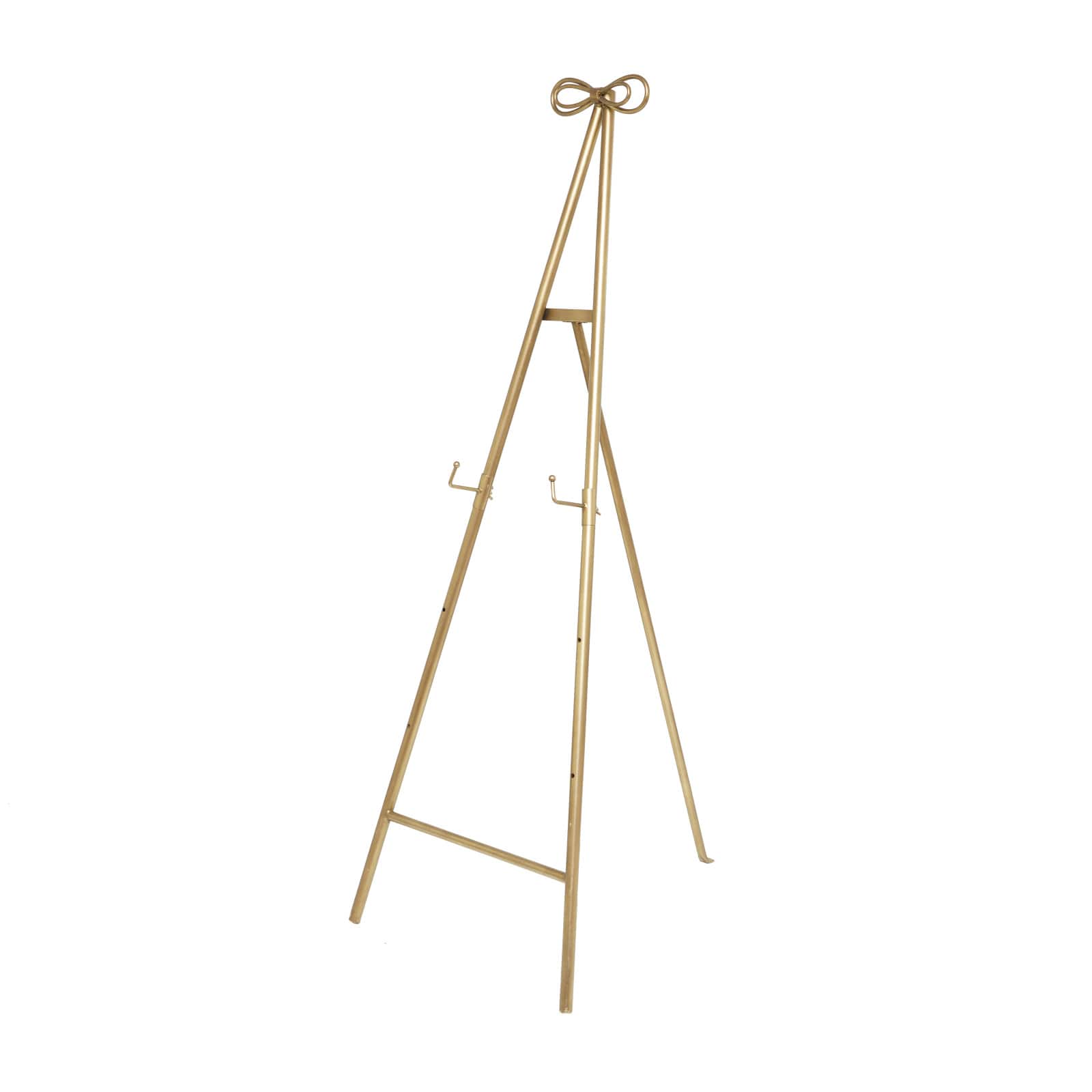 Gold Metal Tall Adjustable Floor Easel with Bow Top