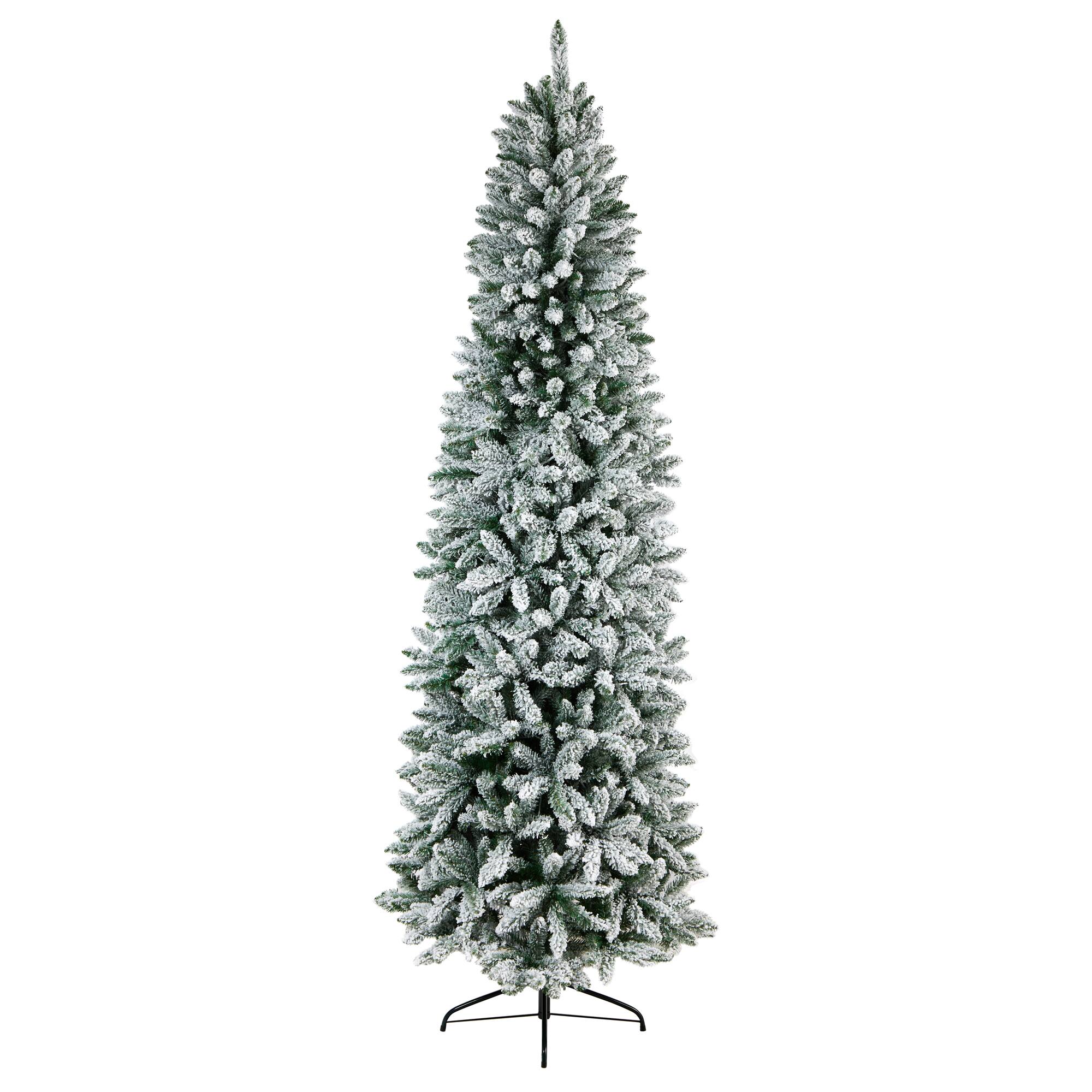 8ft. Pre-Lit Slim Flocked Montreal Fir Artificial Christmas Tree, White LED Lights