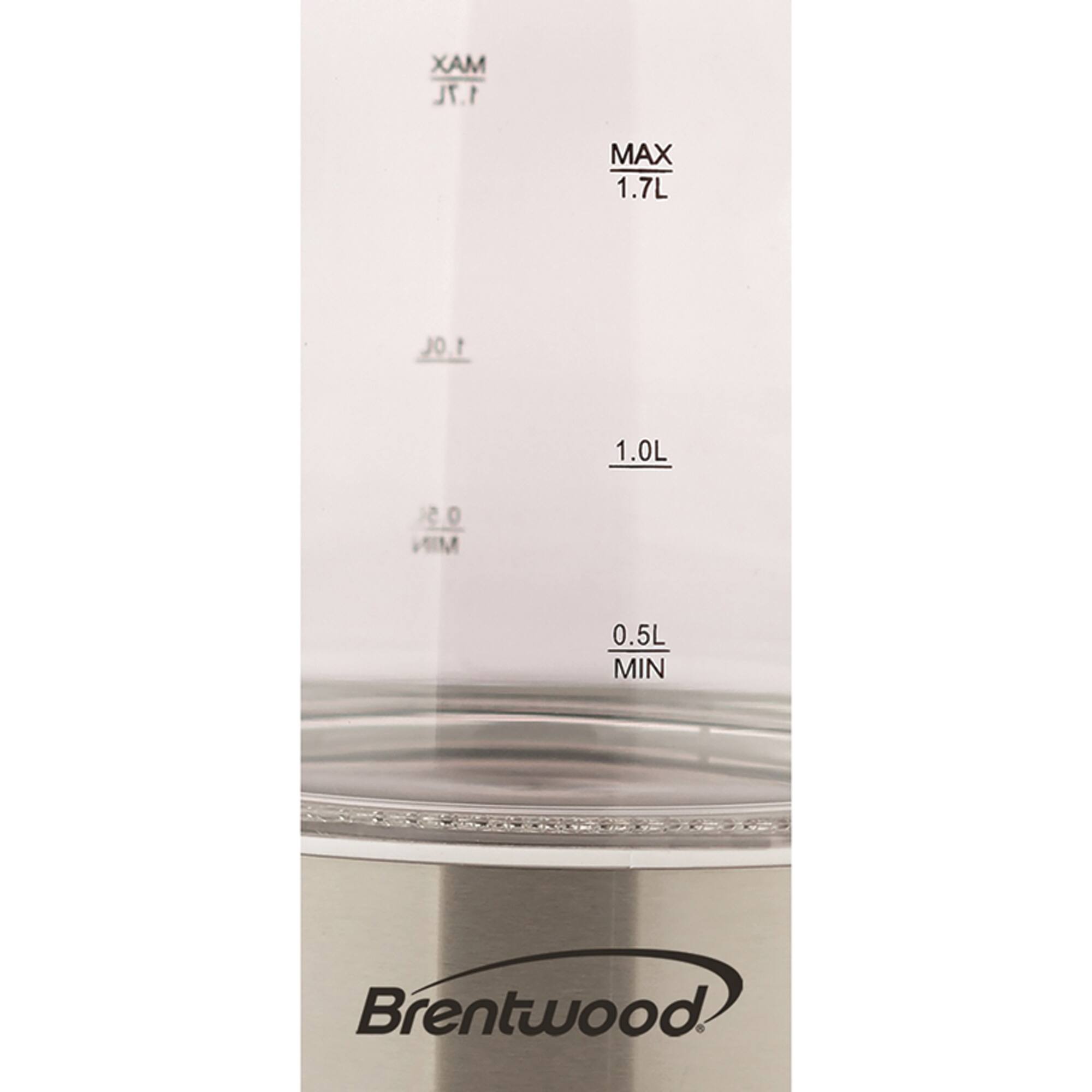 Brentwood 1.7L White Cordless Tempered Glass Electric Kettle