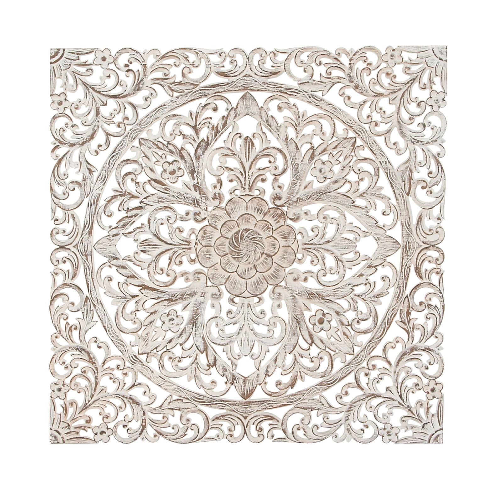 36&#x22; Brown Traditional Floral Wood Wall Decor