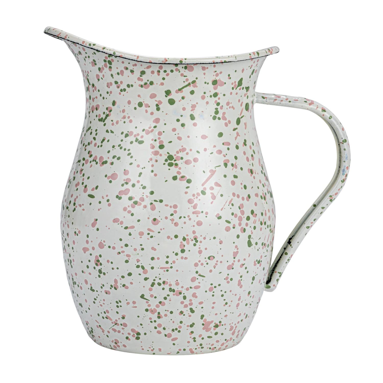 6.5&#x22; Mint &#x26; Pink Splatterware Enameled Metal Pitcher