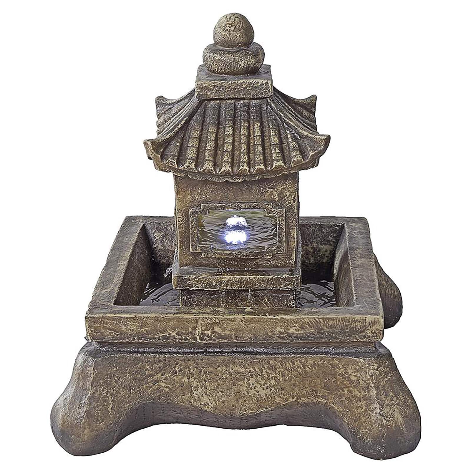 Design Toscano 23.5&#x22; Mokoshi Pagoda Illuminated Garden Fountain