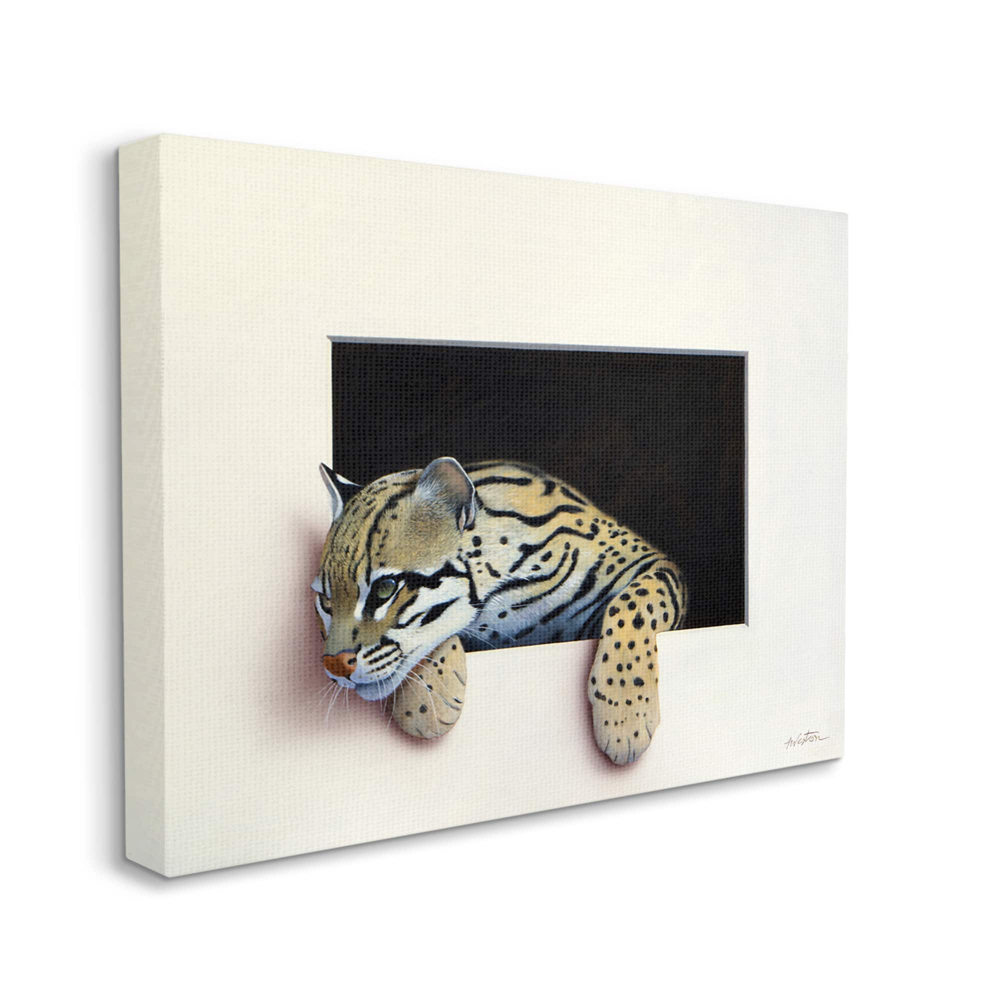 Stupell Industries Wildlife Ocelot Resting Paws Cutout Illusion Canvas Wall Art