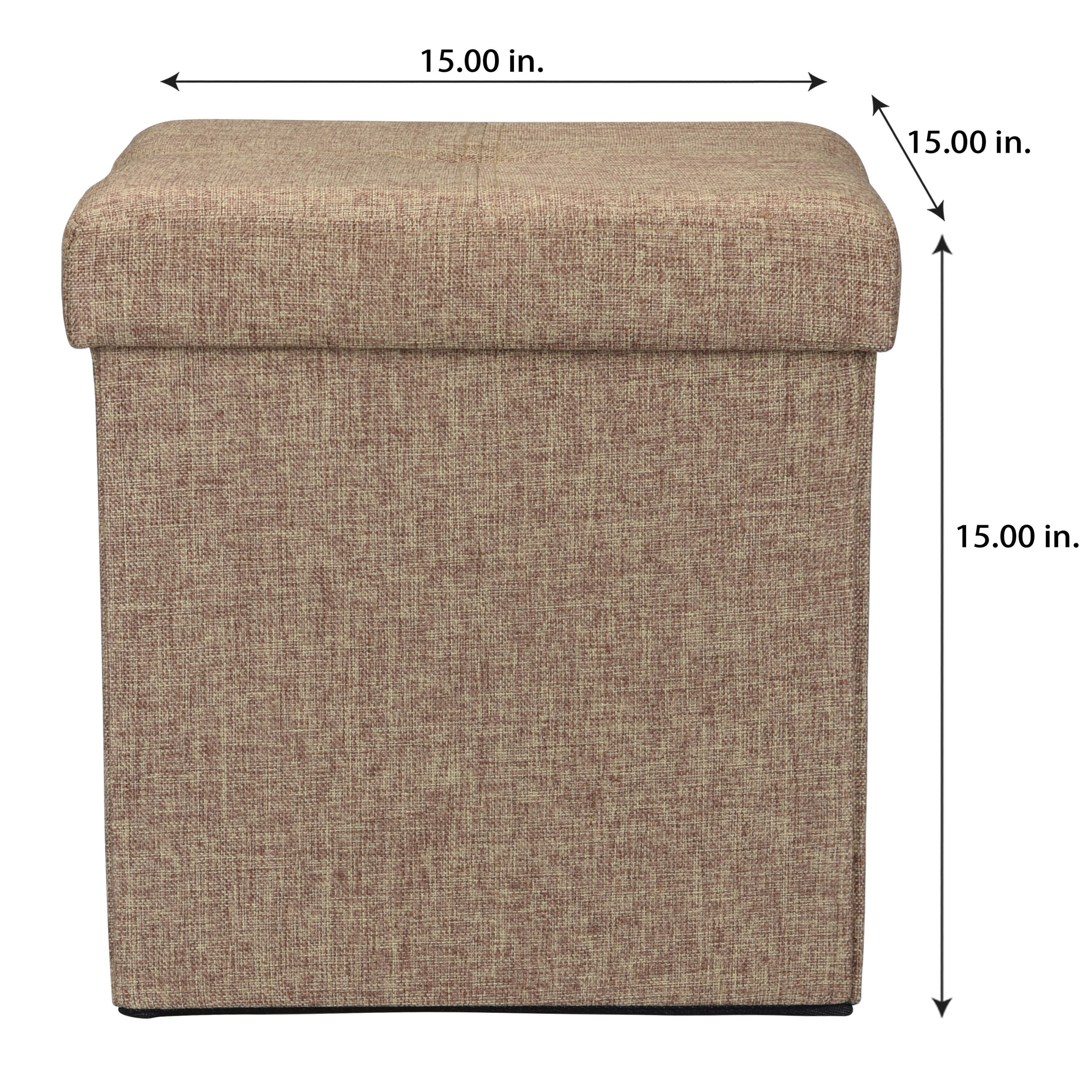 Simplify 15" Faux Linen Folding Storage Ottoman Cube