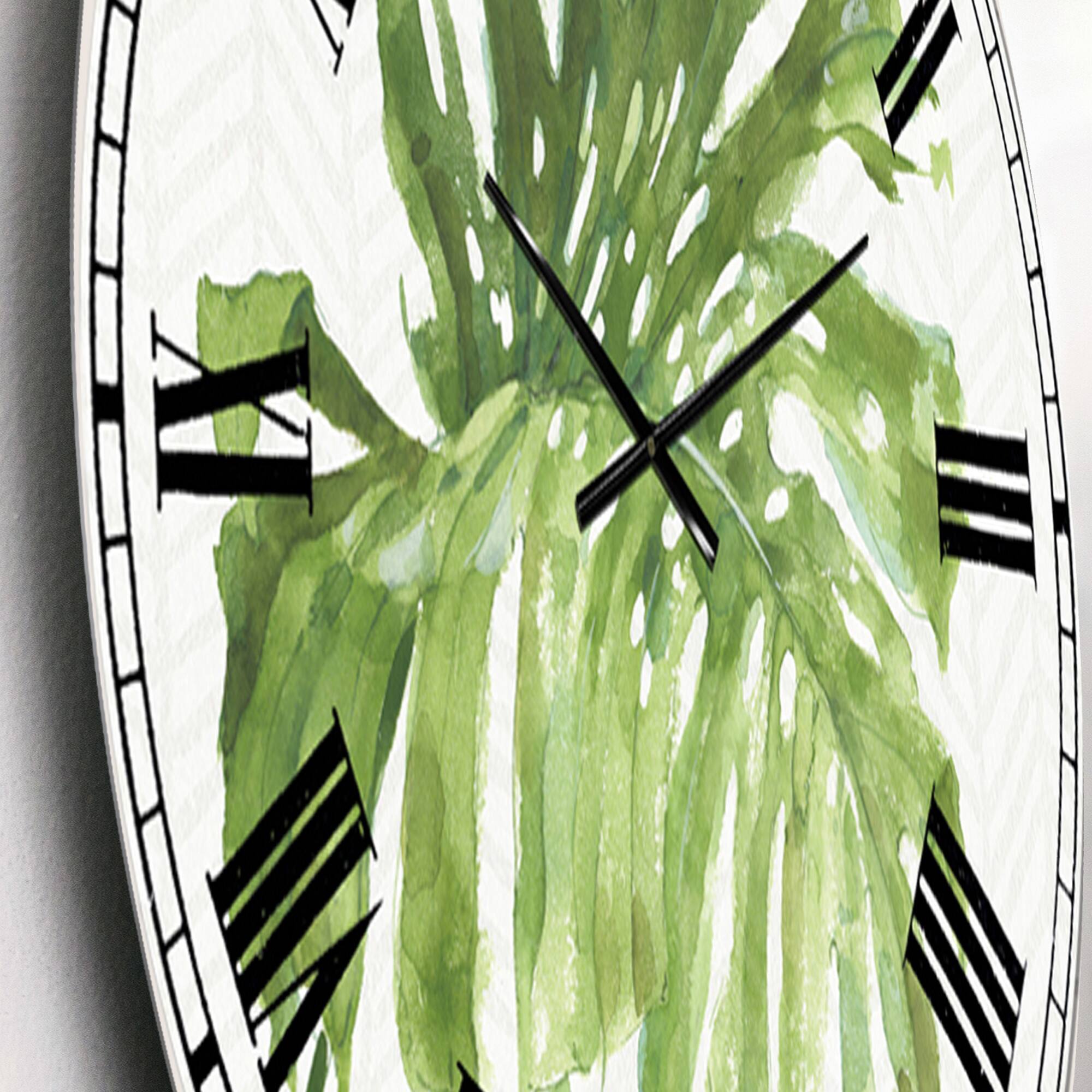 Designart 'Mixed Botanical Green Leaves V Farmhouse Wall Clock