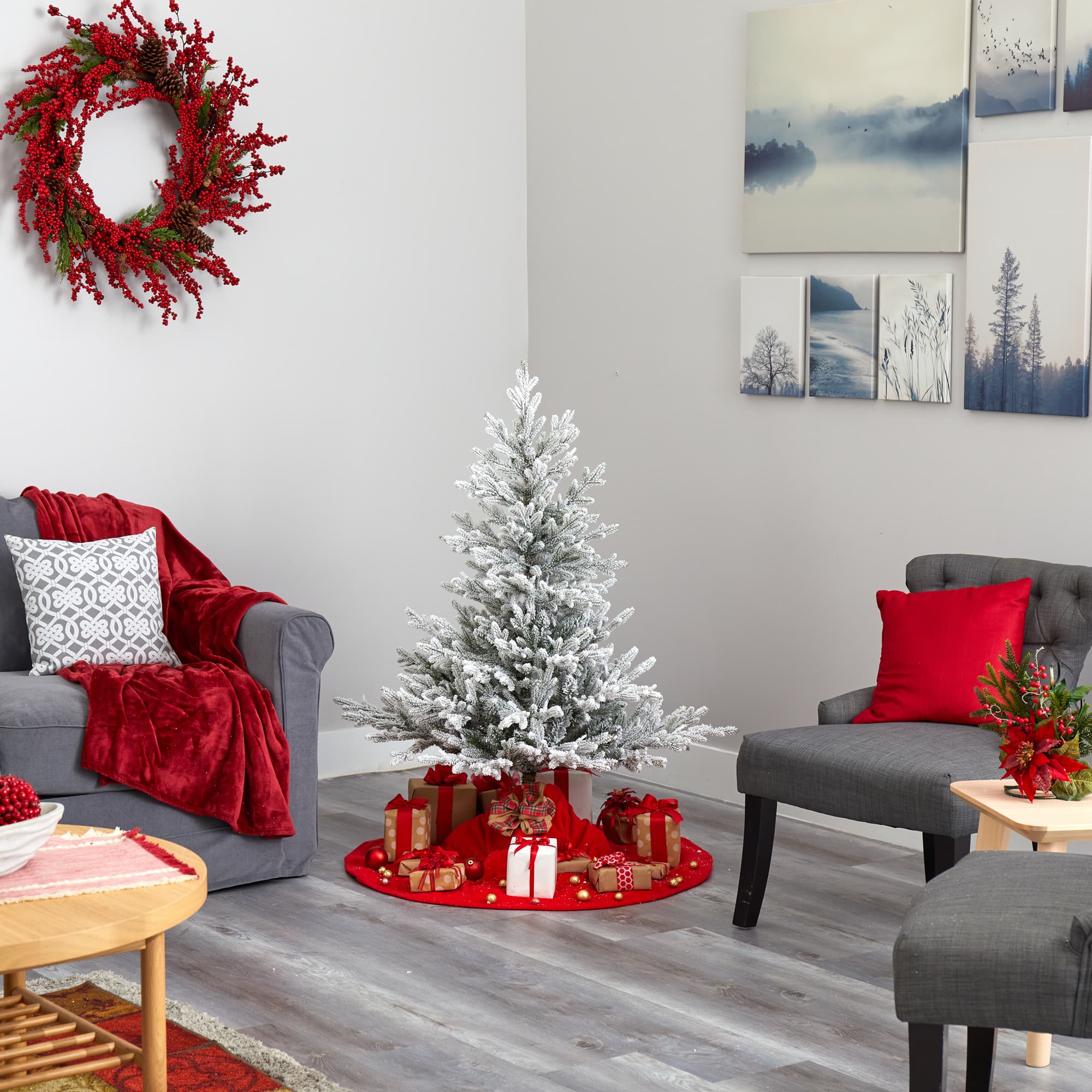 4ft. Pre-Lit Flocked Fraser Fir Artificial Christmas Tree with Warm White LED Lights