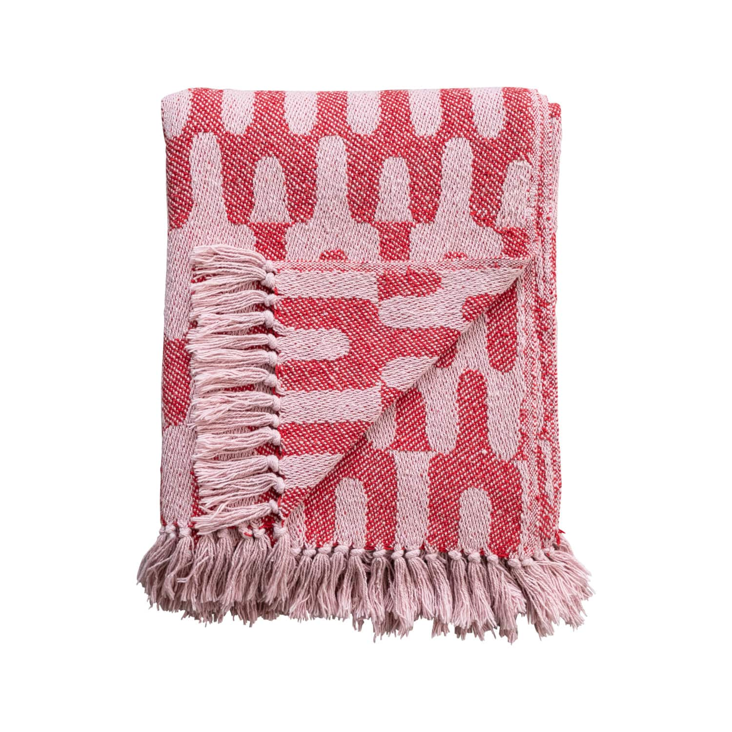 60&#x22; Red &#x26; Pink Patterned Throw Blanket with Fringe