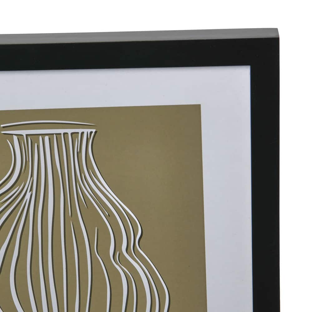 12&#x22; Beige and White Vase Print Wood Framed Glass Wall D&#xE9;cor