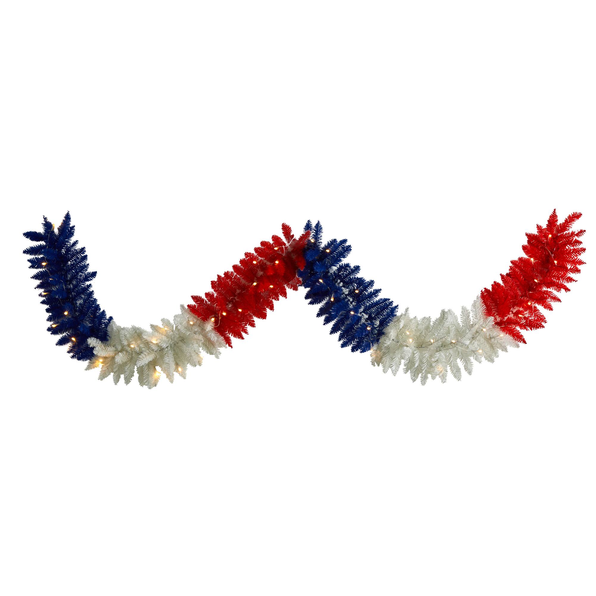 9Ft Warm LED Lights Americana Garland By Nearly Natural in Blue | Michaels®