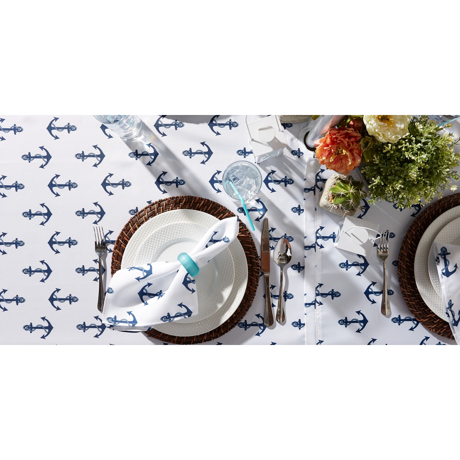 Anchors Print Outdoor Tablecloth With Zipper 60" x 120"