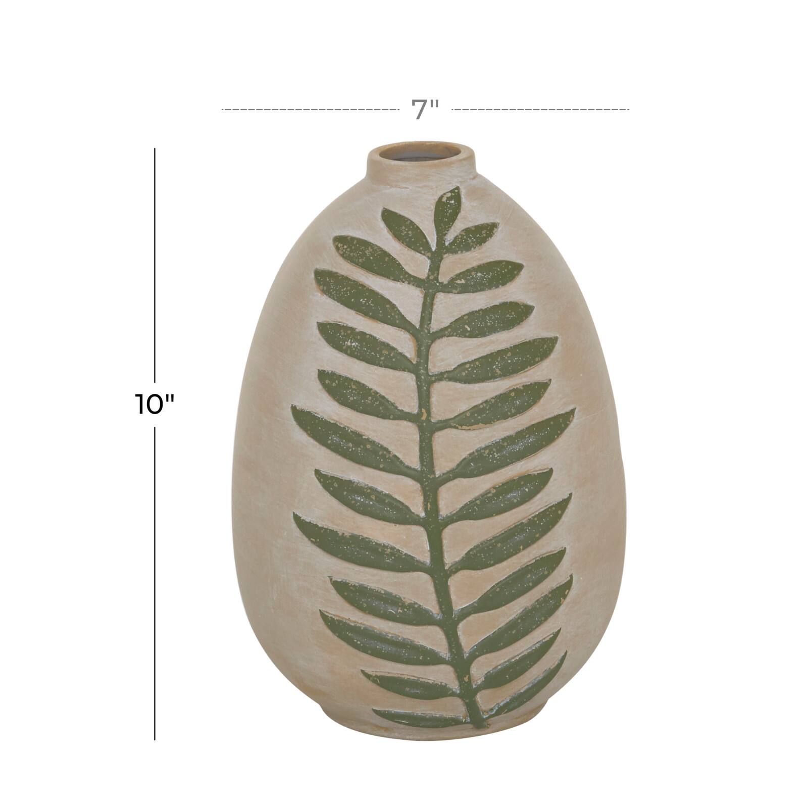 Tan Ceramic Coastal Style Vase, 10" x 7" x 7"