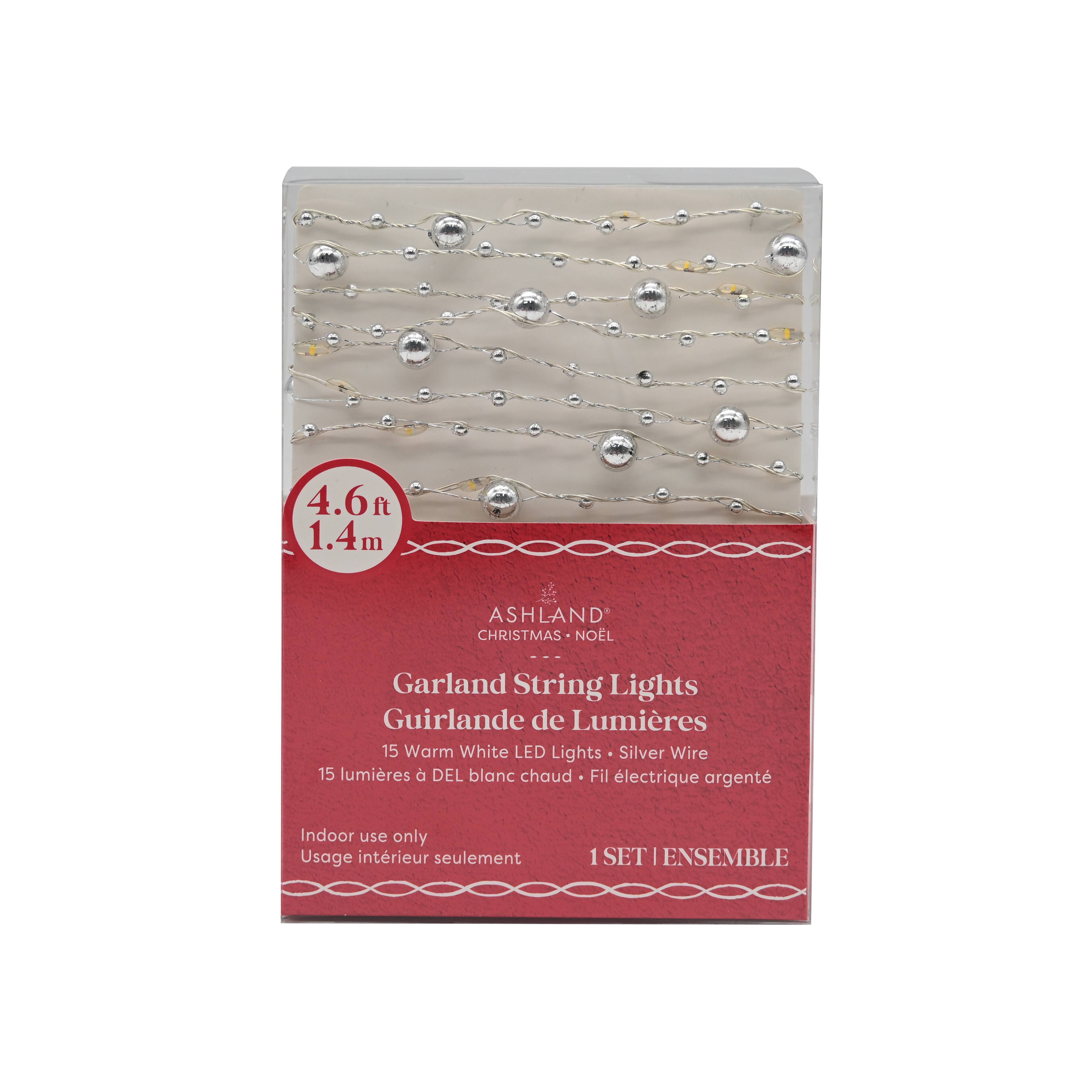 15ct. Warm White LED Metallic Silver Bead Garland String Lights on Silver Wire by Ashland&#xAE;