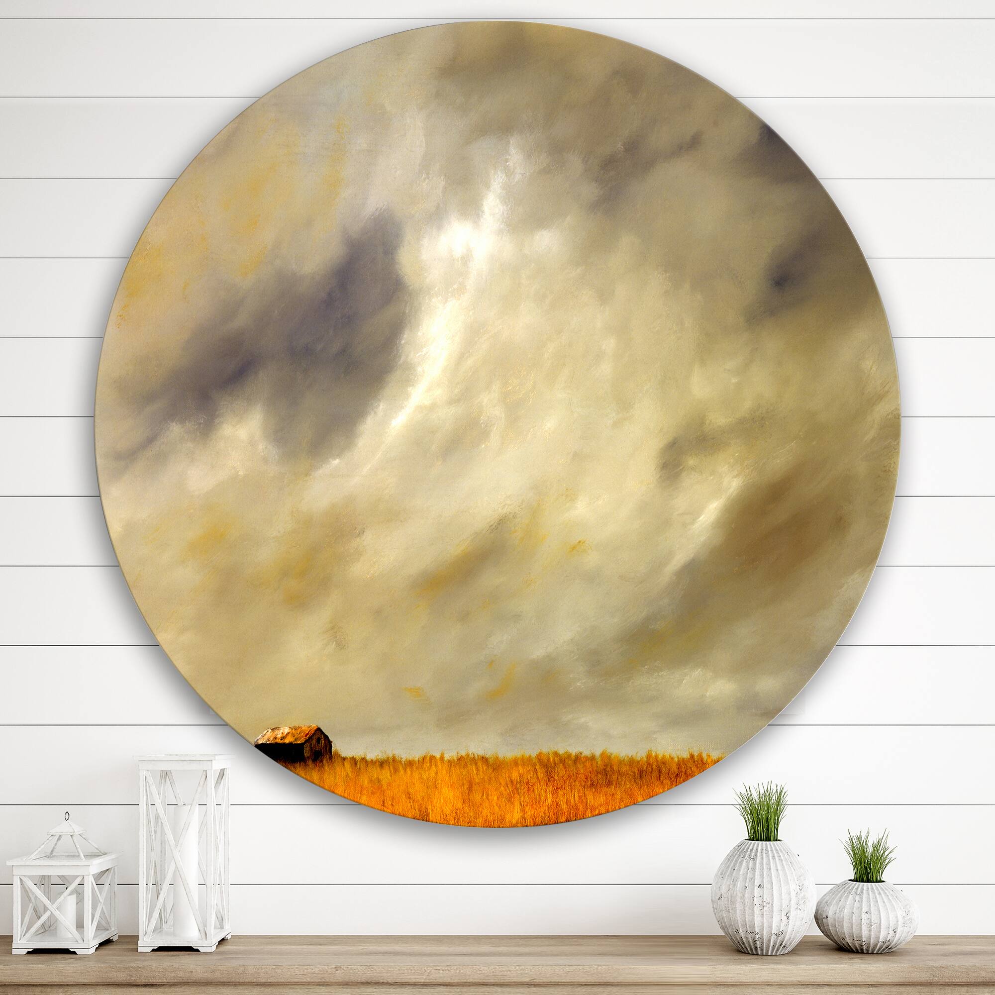 Designart - Desert Farmhouse Under Cloudy Sky in Washington I - Farmhouse Metal Circle Wall Art