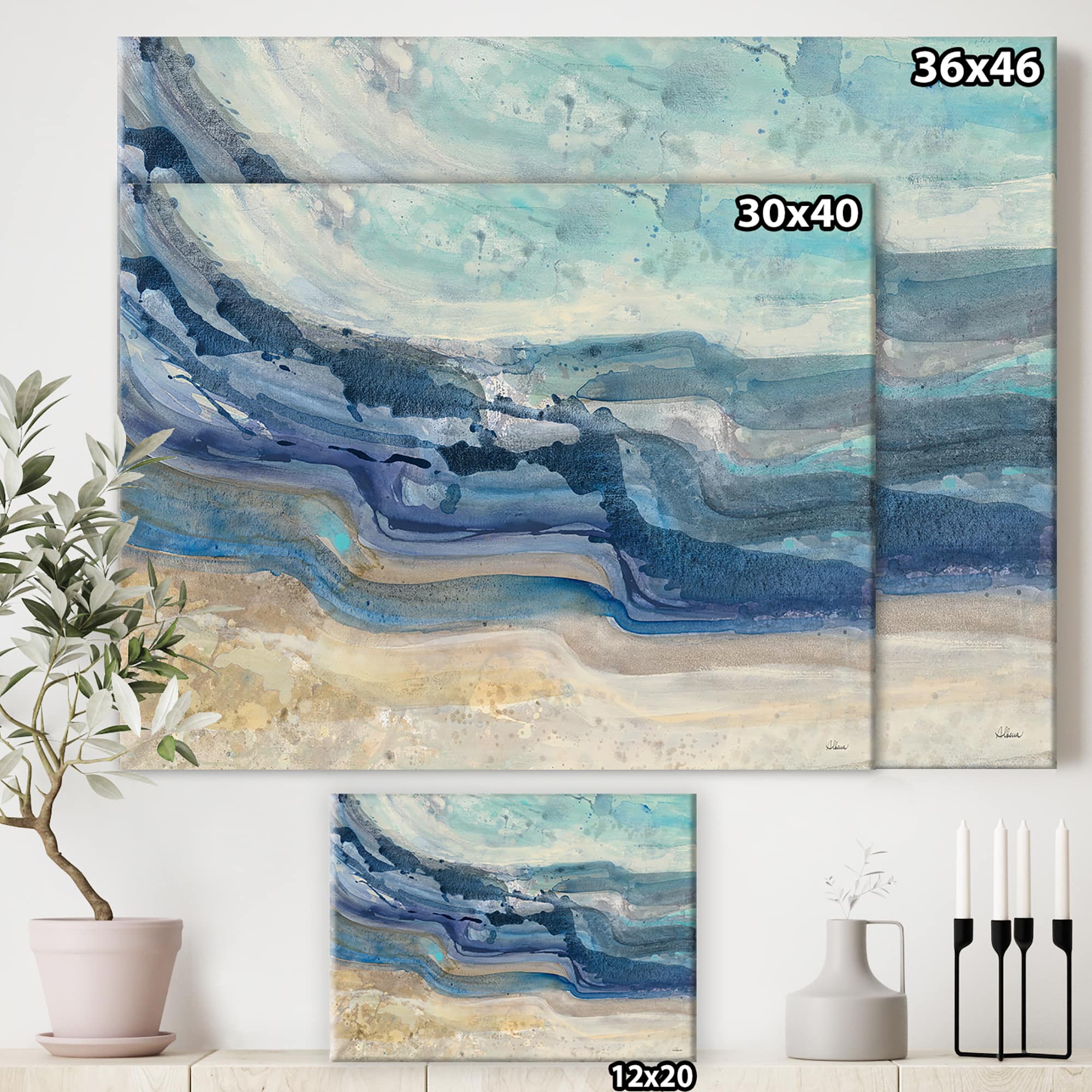 Designart - Coast Blue Sea Waves Watercolour - Modern Farmhouse Canvas Art