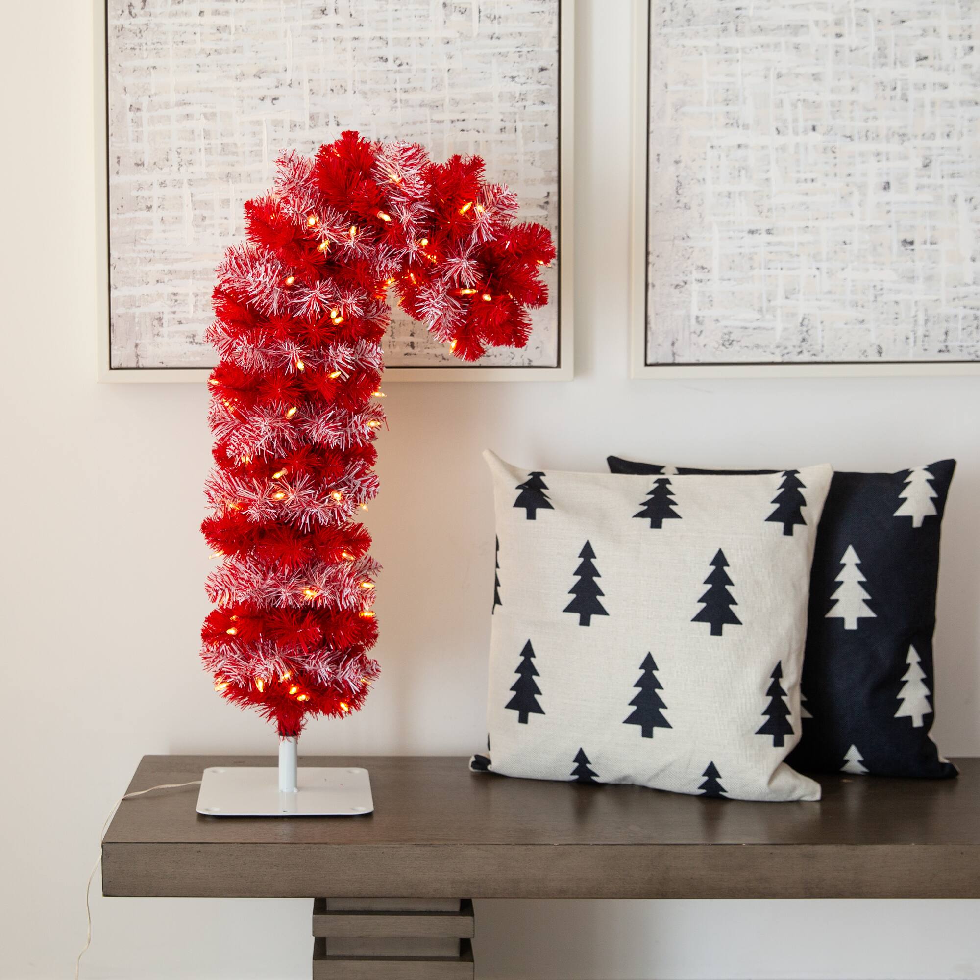 2.5ft. Pre-Lit Red Candy Cane Artificial Christmas Tree, Clear Micro LED Lights