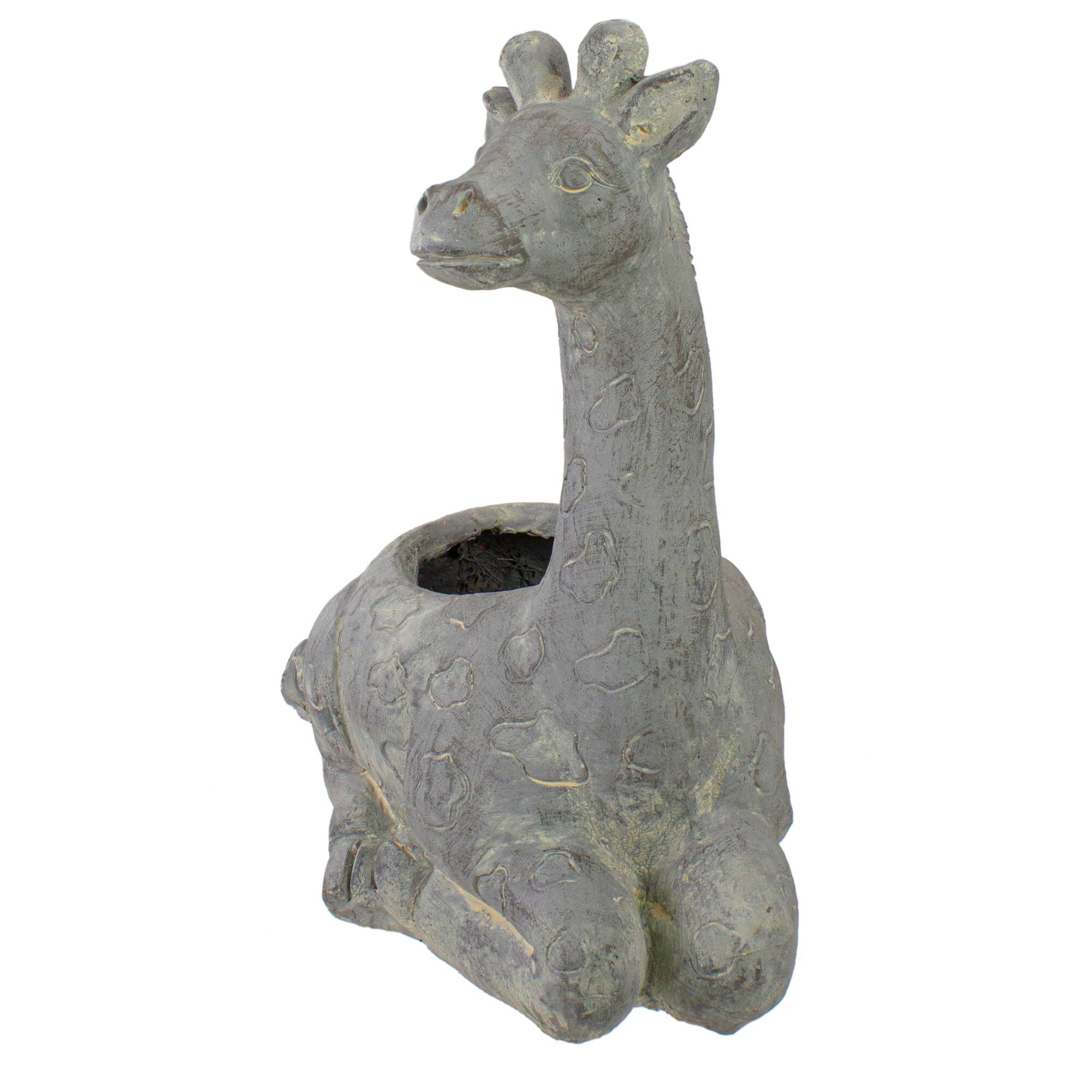 16&#x22; Gray Seated Giraffe Outdoor Garden Planter