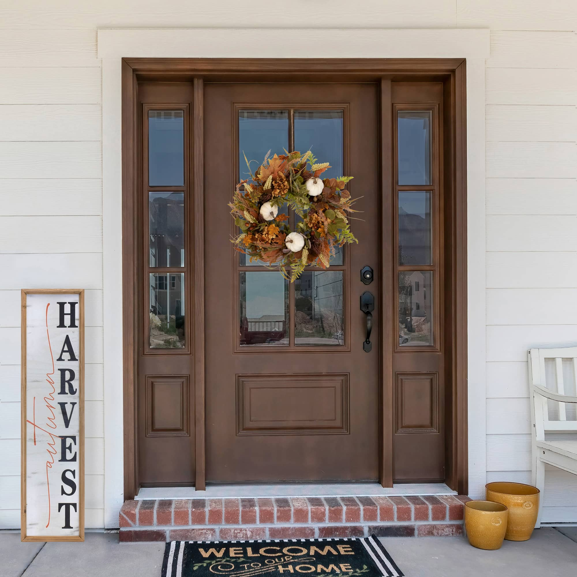 26&#x22; White Pumpkins &#x26; Leaves Fall Harvest Wreath