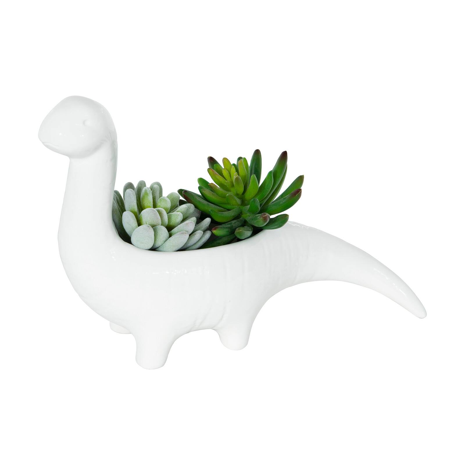 Hello Honey® 10" White Dinosaur Shaped Stoneware Planter