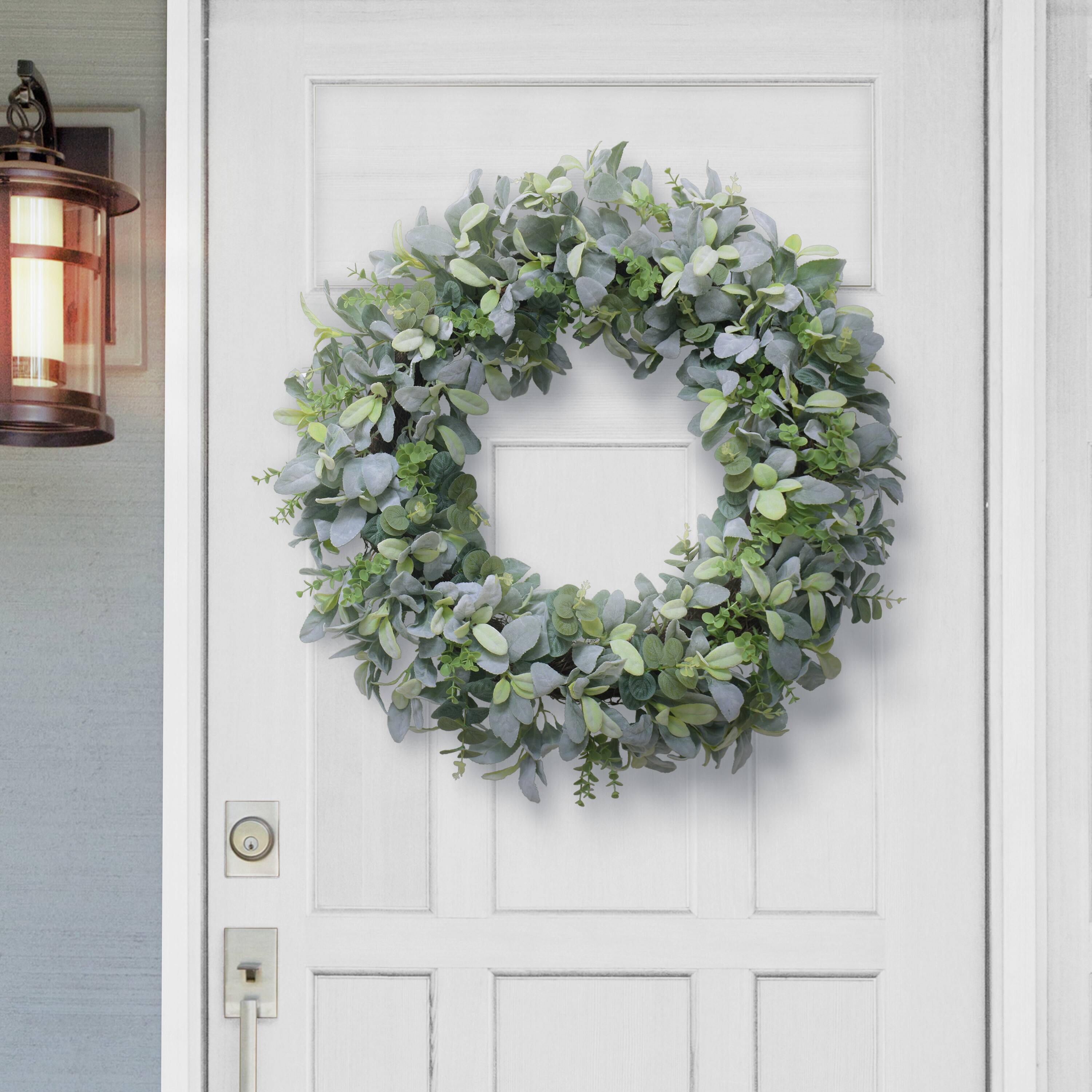 Bridal Front Door Wreath Hanger With Eucalyptus Lambs Ear and 