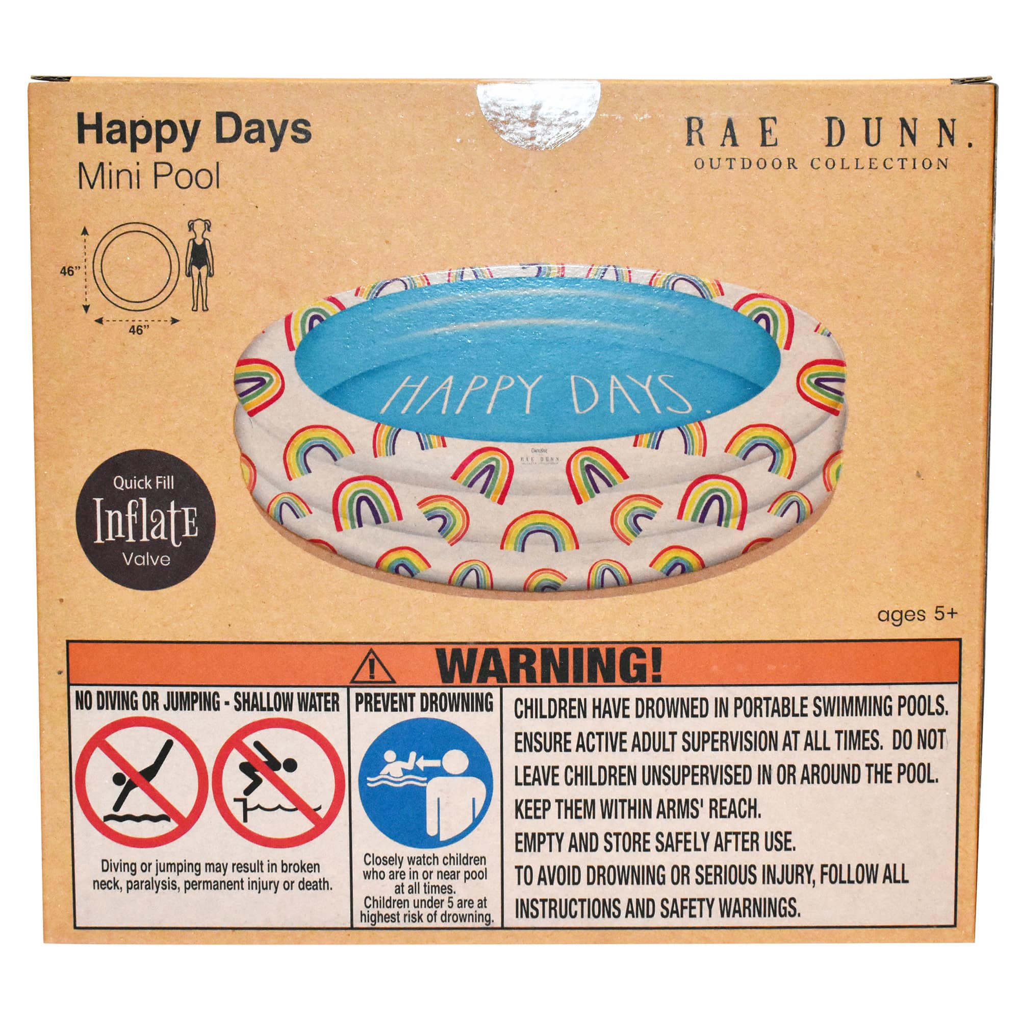 Rae Dunn 4ft. Happy Days Aqua Rainbow Mini Pool