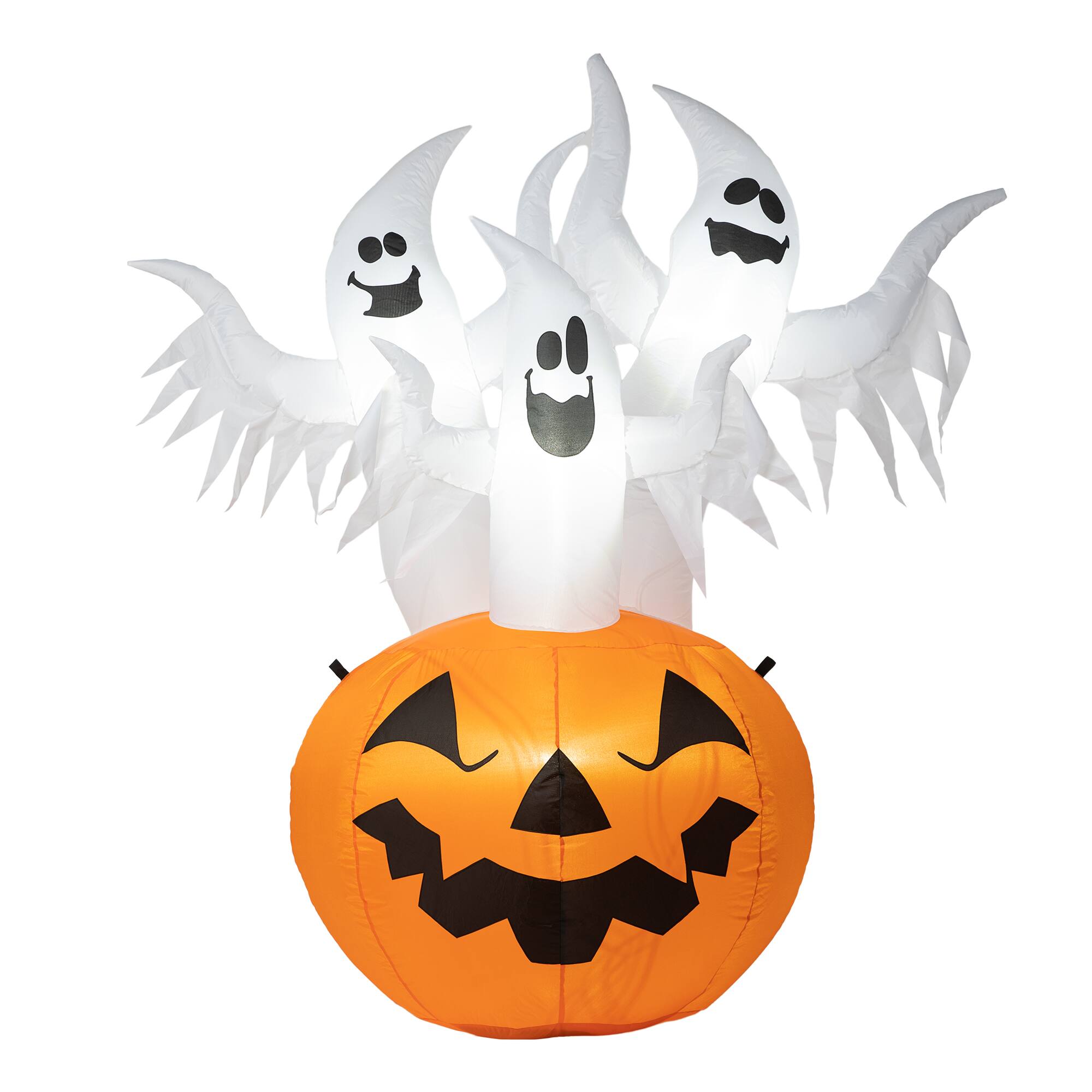 Glitzhome&#xAE; 6ft. Lighted 3 Ghosts In Jack-O&#x27;-Lantern Pumpkin with Scream Inflatable D&#xE9;cor