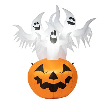 Glitzhome® 6ft. Lighted 3 Ghosts In Jack-O'-Lantern Pumpkin with Scream ...