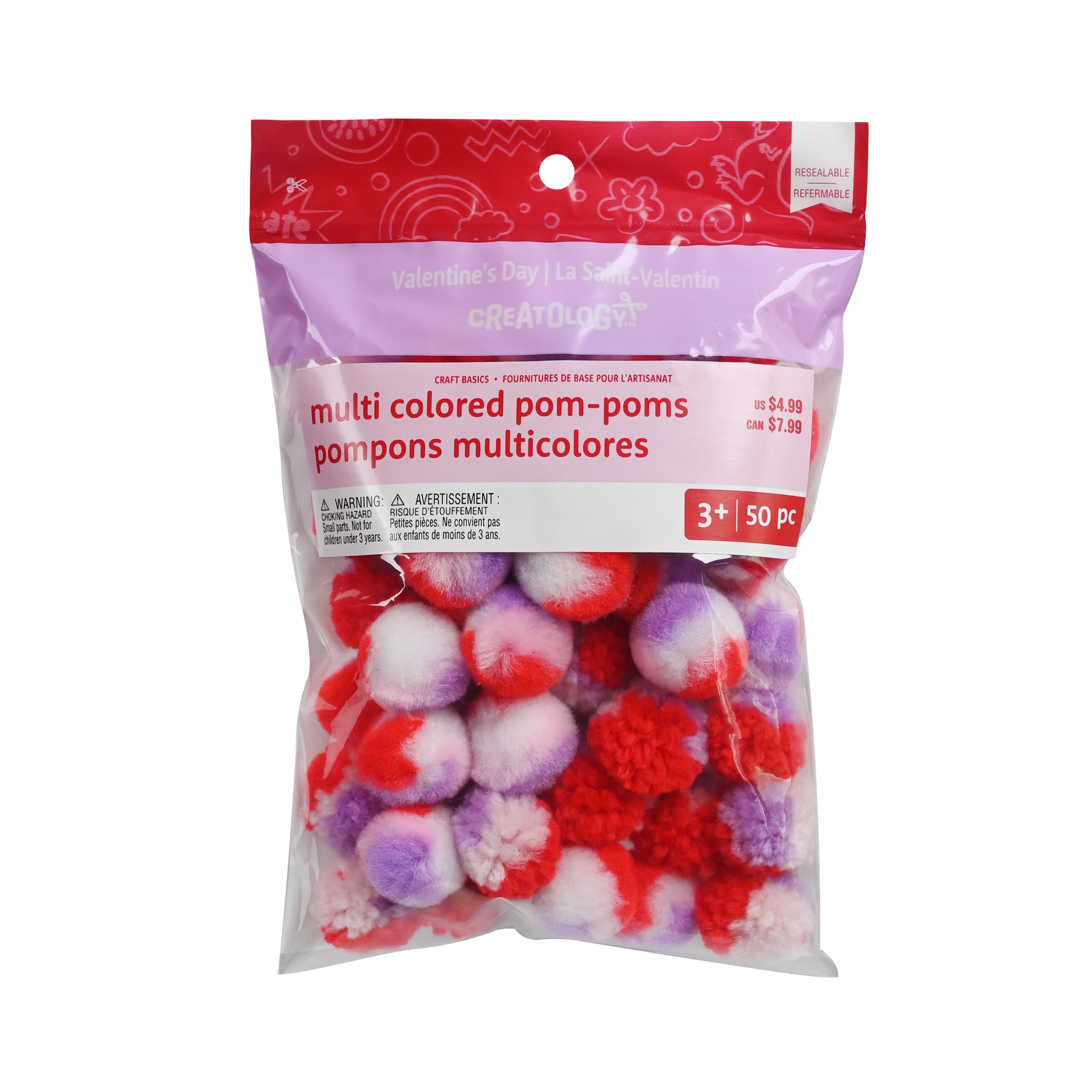 1" Valentine's Multicolor Pom Poms by Creatology™