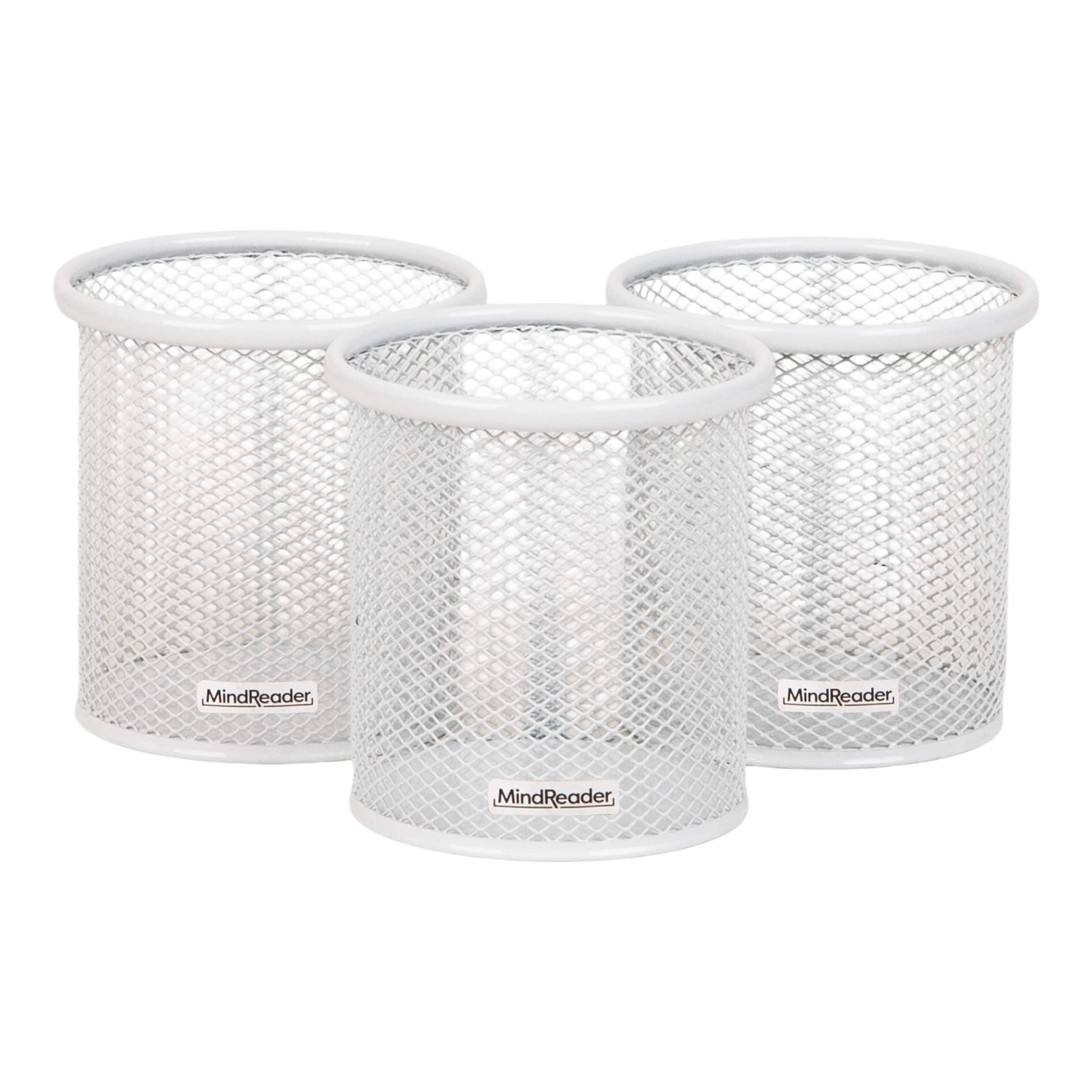 Mind Reader Pen and Accessories Holder, Desktop Organizer, Office, Metal Mesh, Set of 3, White