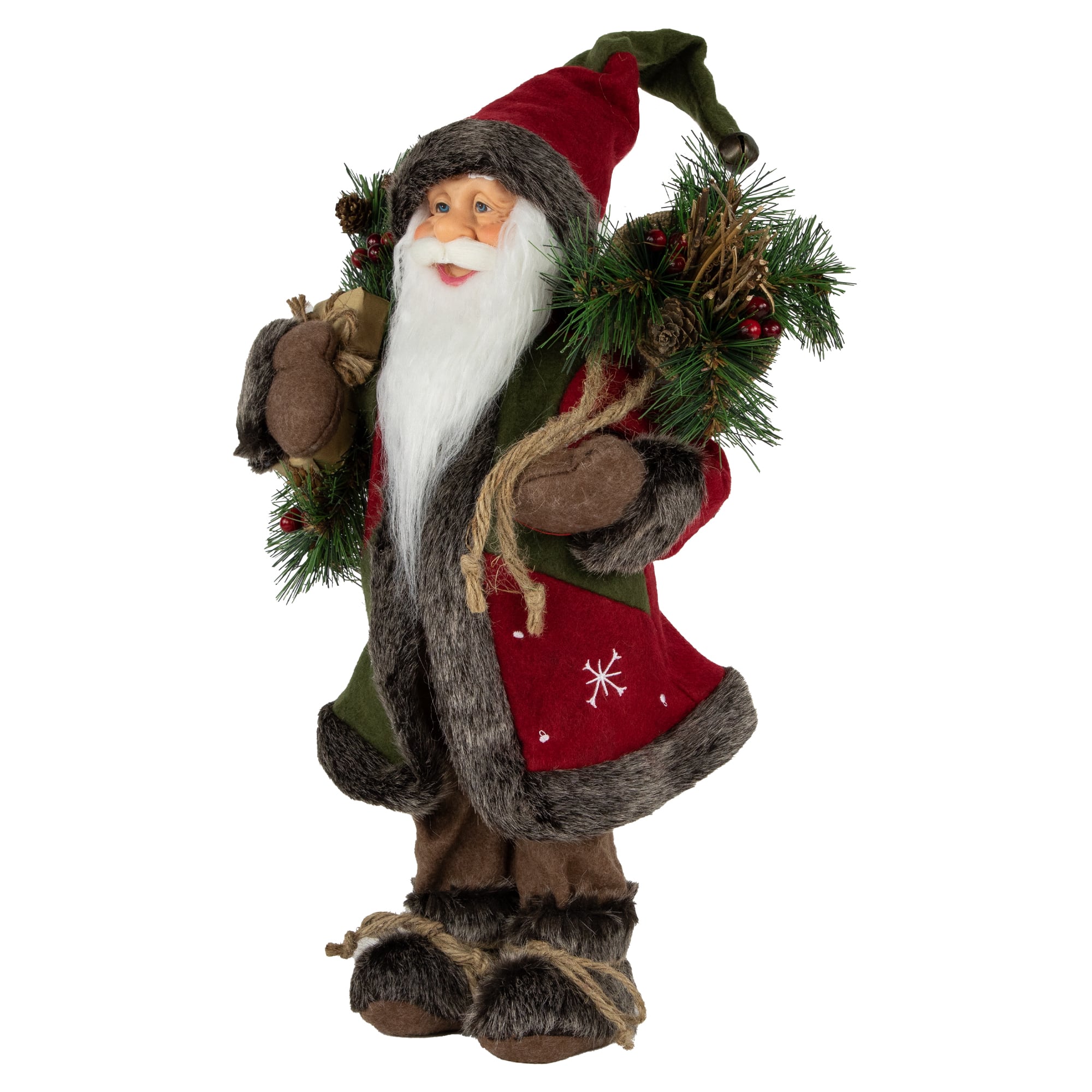 16" Country Rustic Standing Santa Claus with Knitted Snowflake Jacket
