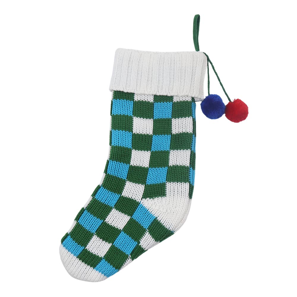 18.5&#x22; Green &#x26; Blue Checker Knit Stocking by Ashland&#xAE;