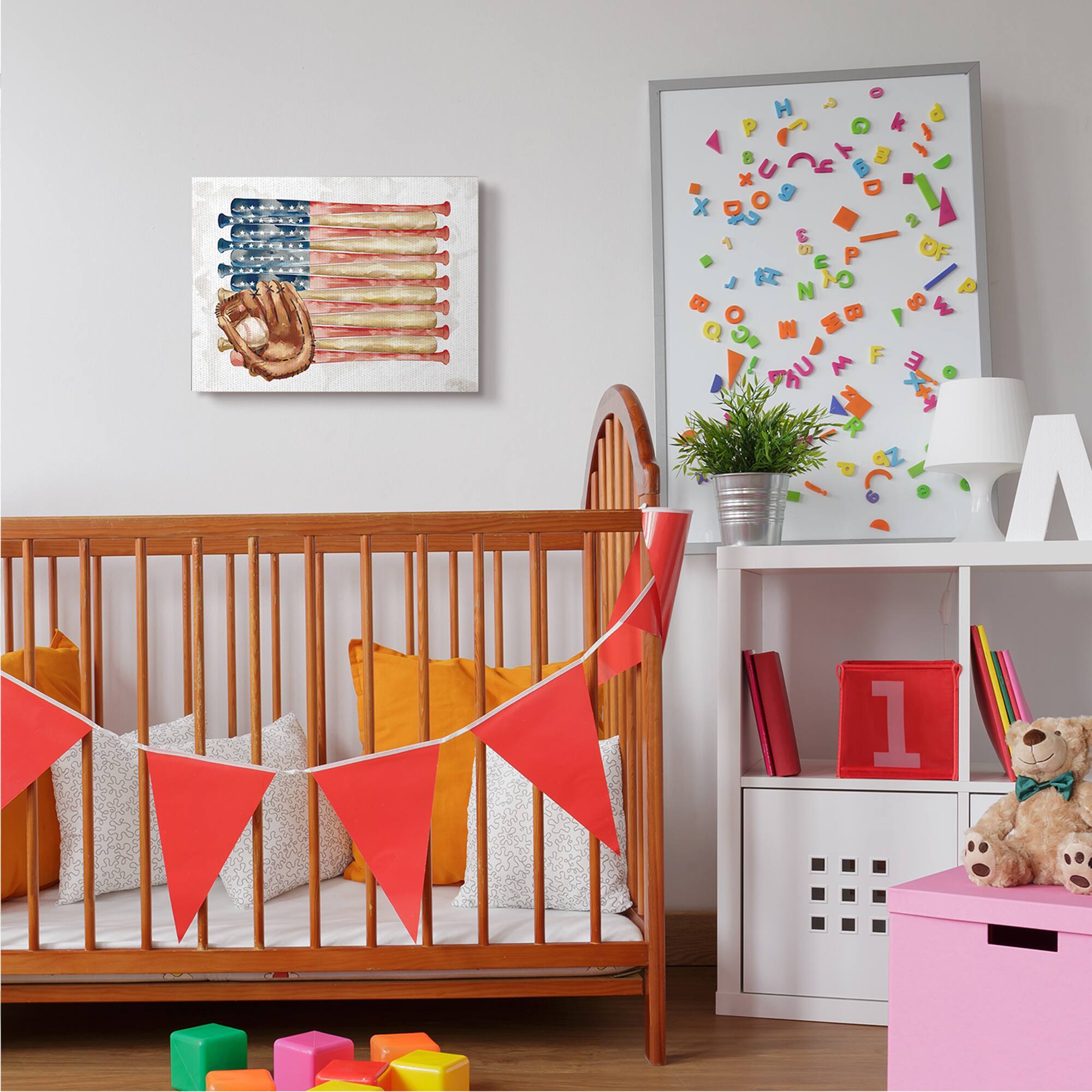 Stupell Industries American Baseball Flag Children's Sports Mitt Canvas Wall Art