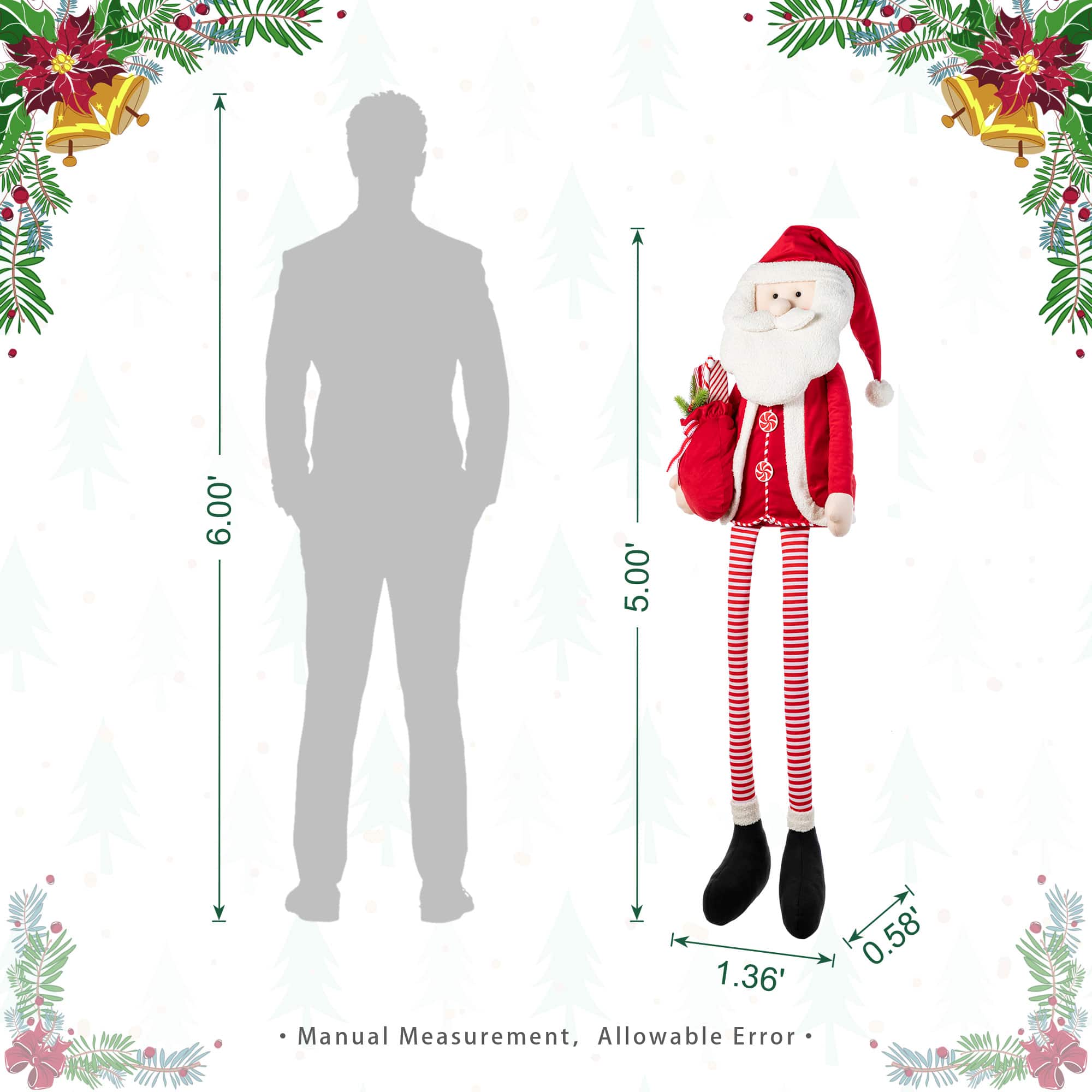 Glitzhome&#xAE; 60&#x22;H Christmas Oversized Fabric Santa With Dangle Legs