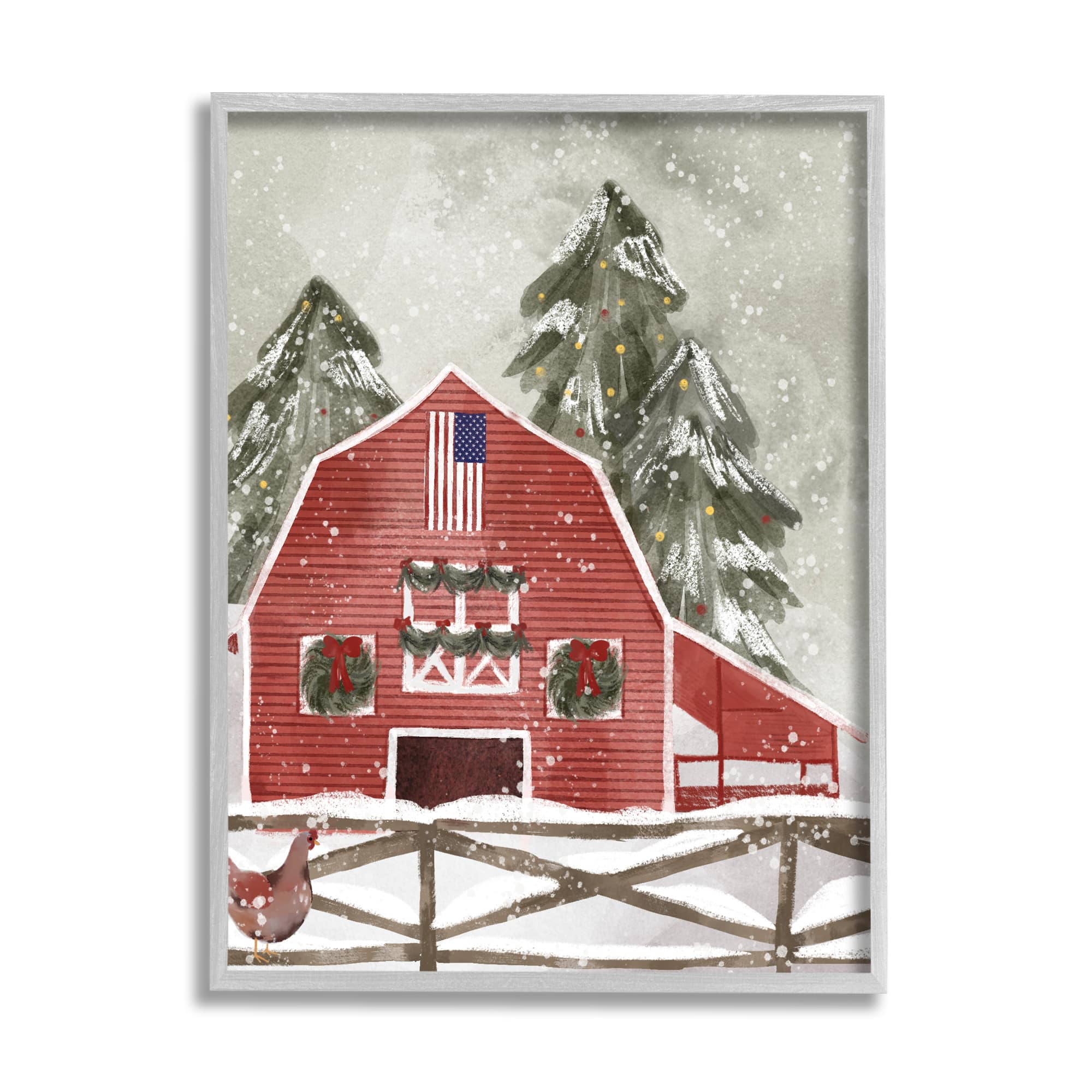 Stupell Industries Americana Barn Holiday Snow Scene Framed Giclee Art