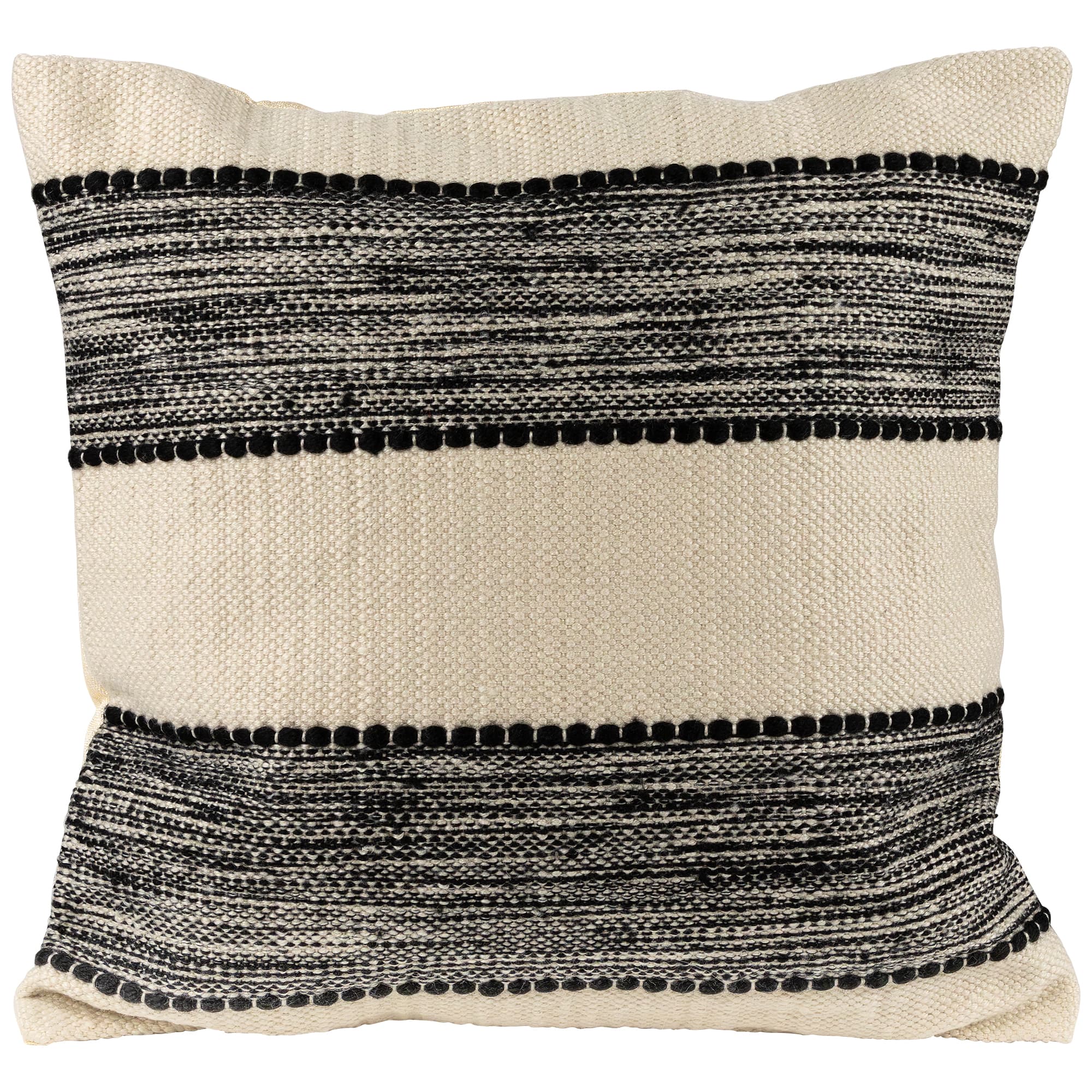 Black & Cream Textured Block Handloom Woven Outdoor Square Cushion