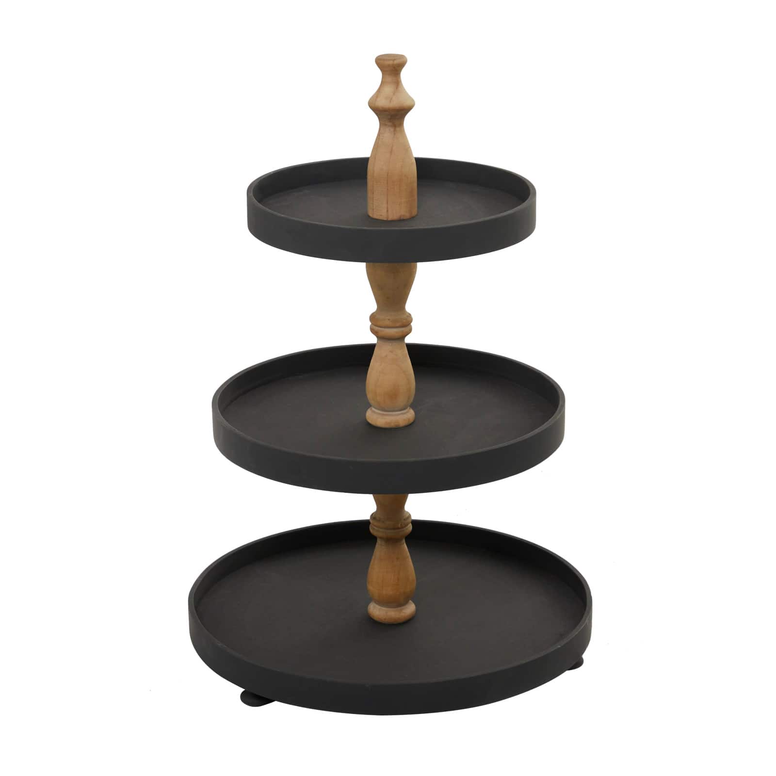 Black Traditional Tiered Server, 16&#x22; x 16&#x22; x 24&#x22;