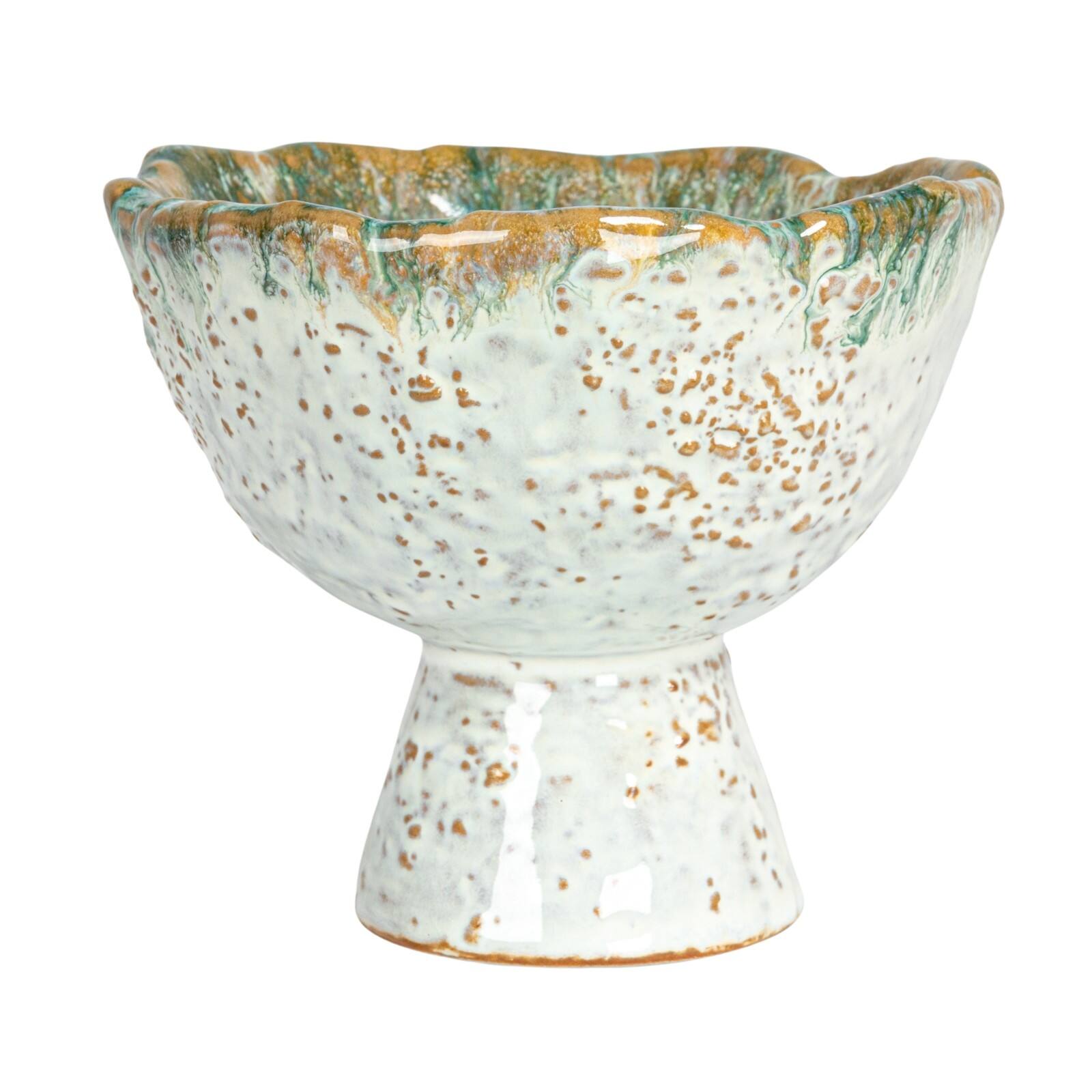 Hello Honey® 4.25" Green & Brown Stoneware Footed Bowl with Speckled Glaze