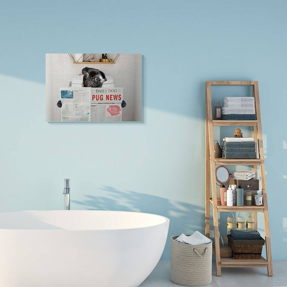 Stupell Industries Bathroom Pug Daily Toilet Briefing Dog Humor Canvas Wall Art