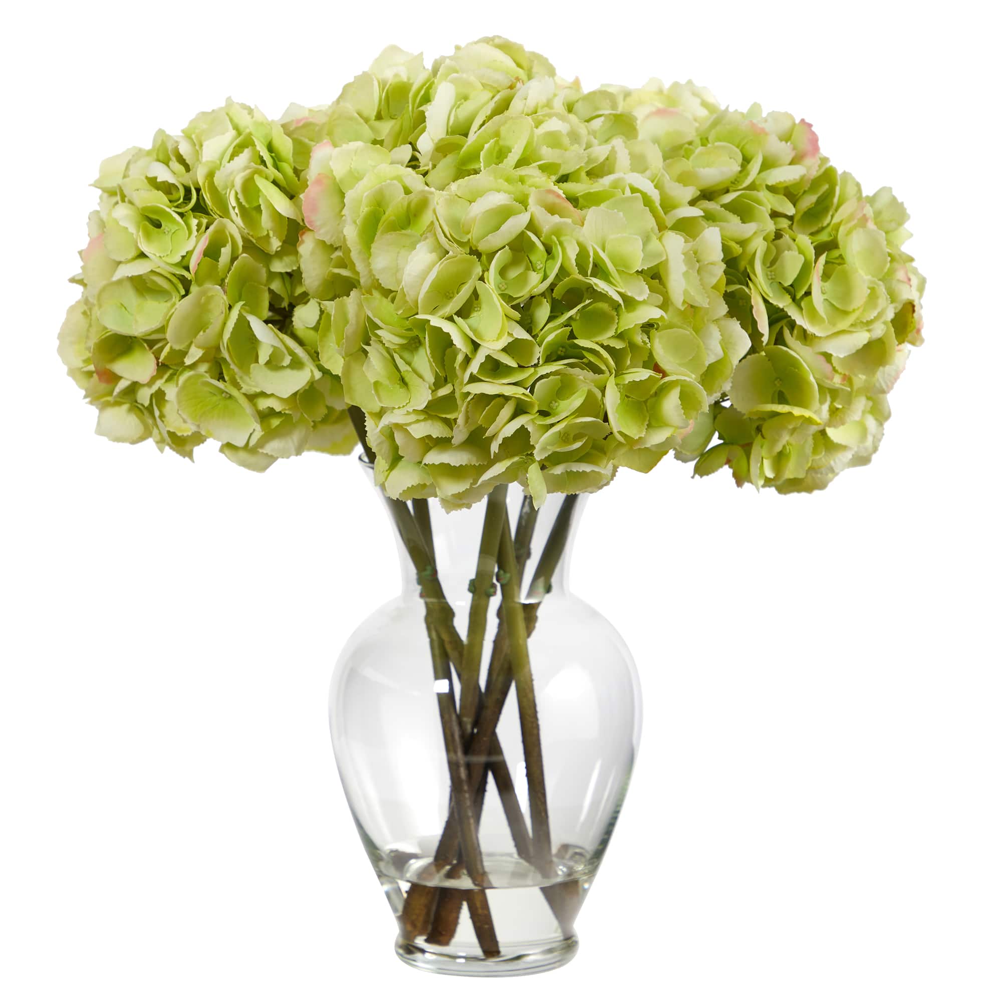 18" Green Hydrangea Arrangement in Glass Vase