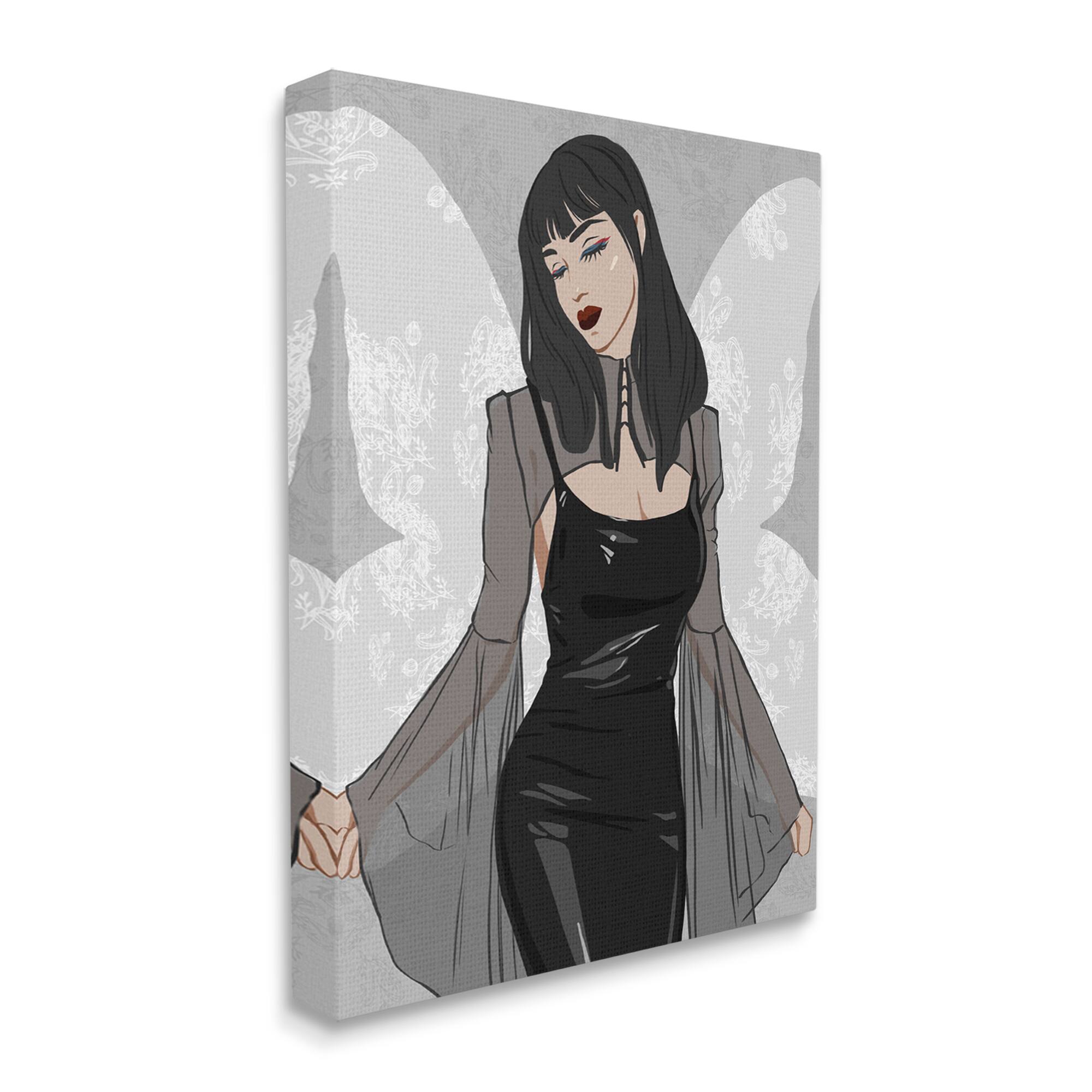 Stupell Industries Goth Fashion Girl Botanical Pattern Canvas Wall Art