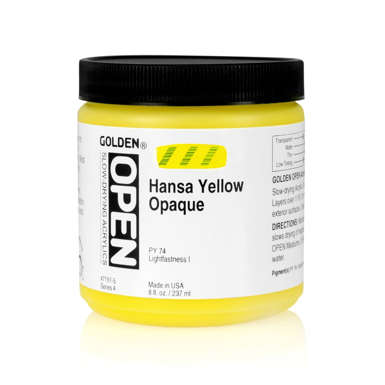 Golden OPEN Slow Drying Acrylics, 8 oz Paint in Hansa Yellow Opaque